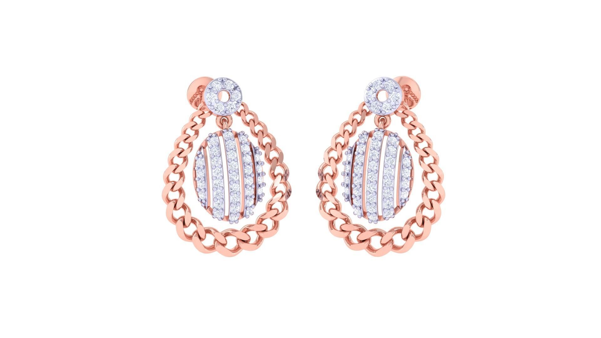 Chain Women Pendant Earrings set 3dm stl obj gltf glb  3D print model_3