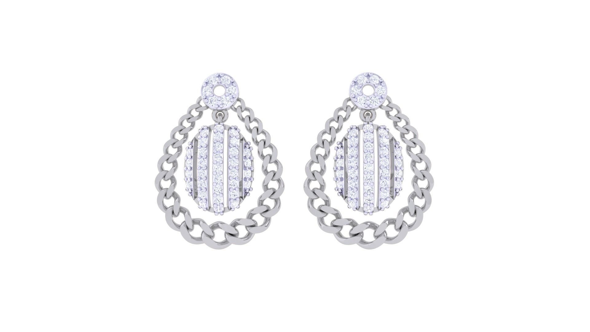 Chain Women Pendant Earrings set 3dm stl obj gltf glb  3D print model_9