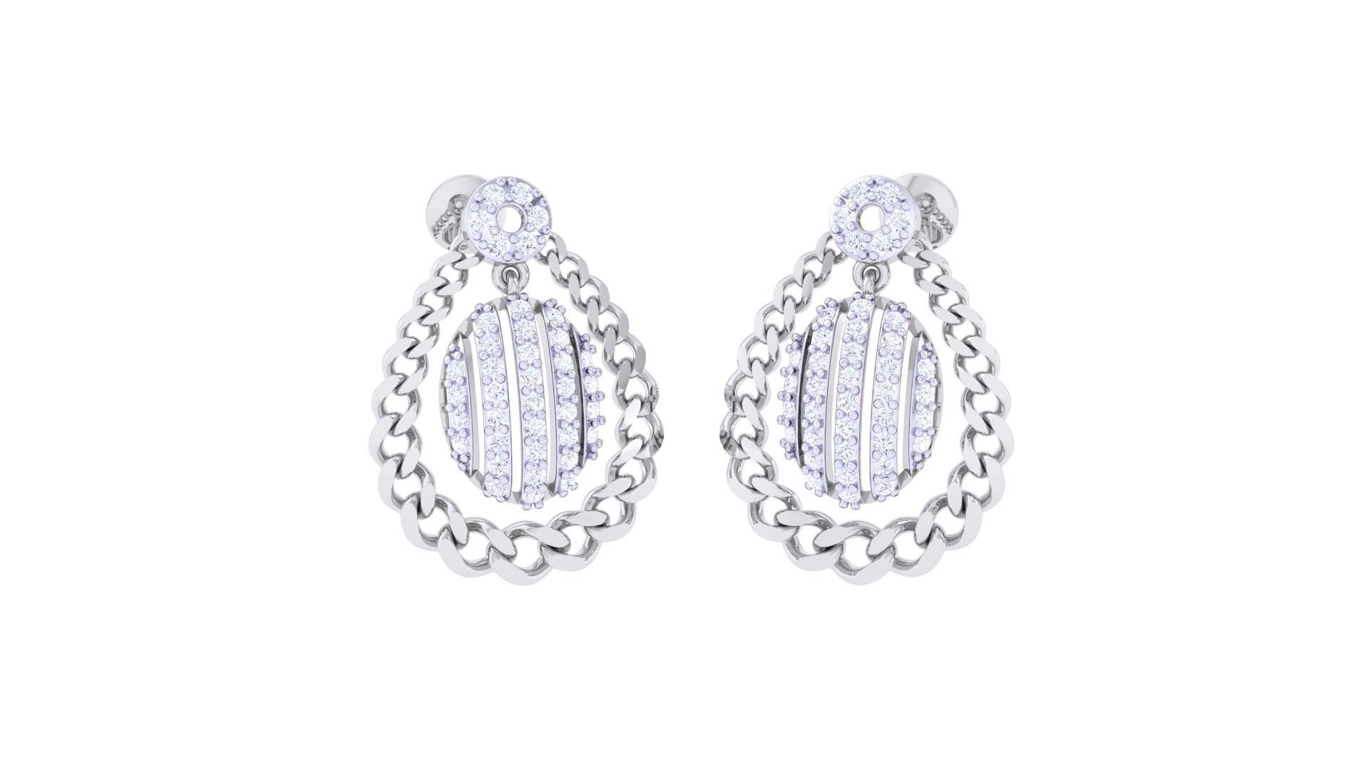 Chain Women Pendant Earrings set 3dm stl obj gltf glb  3D print model_2