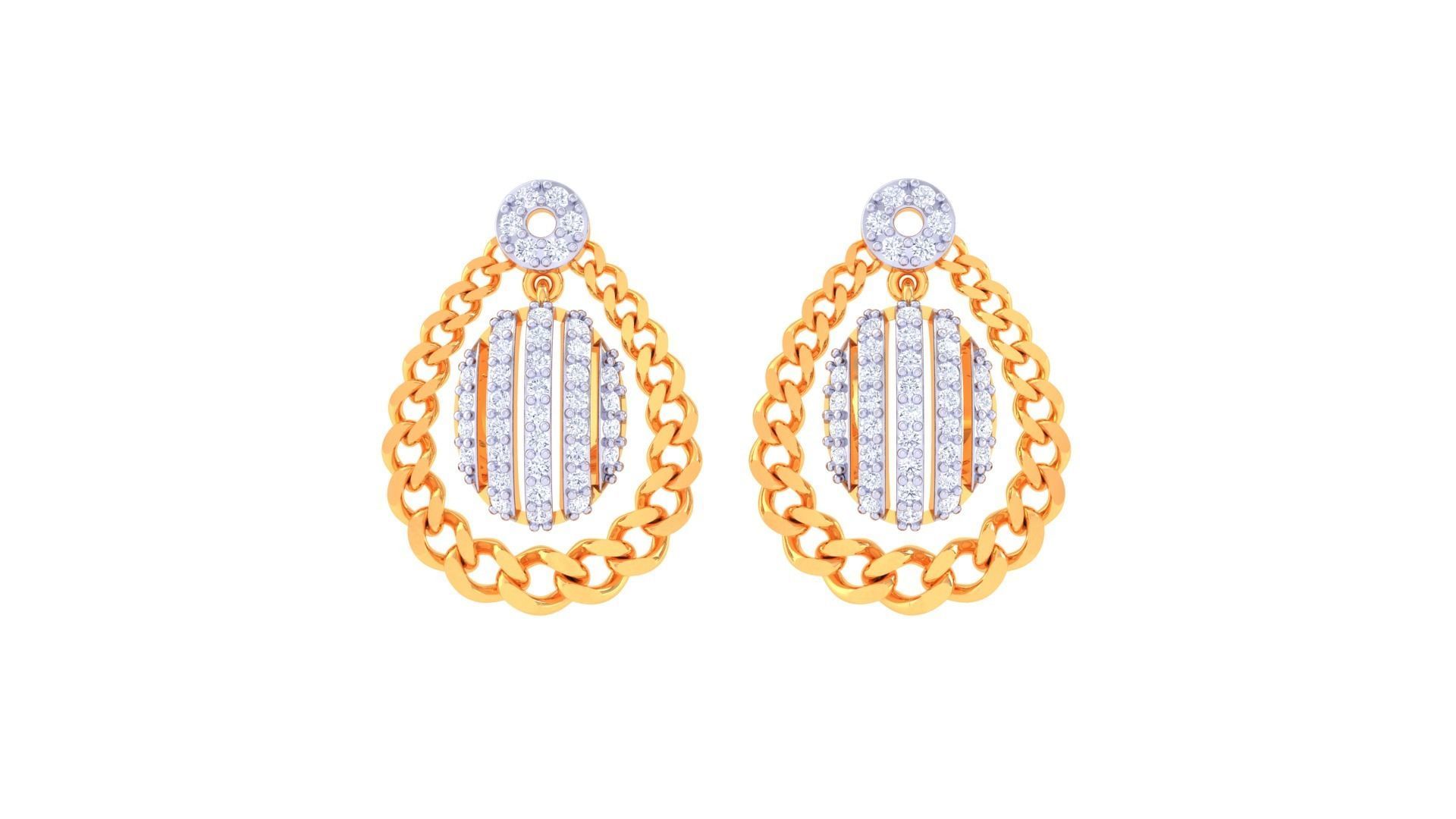 Chain Women Pendant Earrings set 3dm stl obj gltf glb  3D print model_8