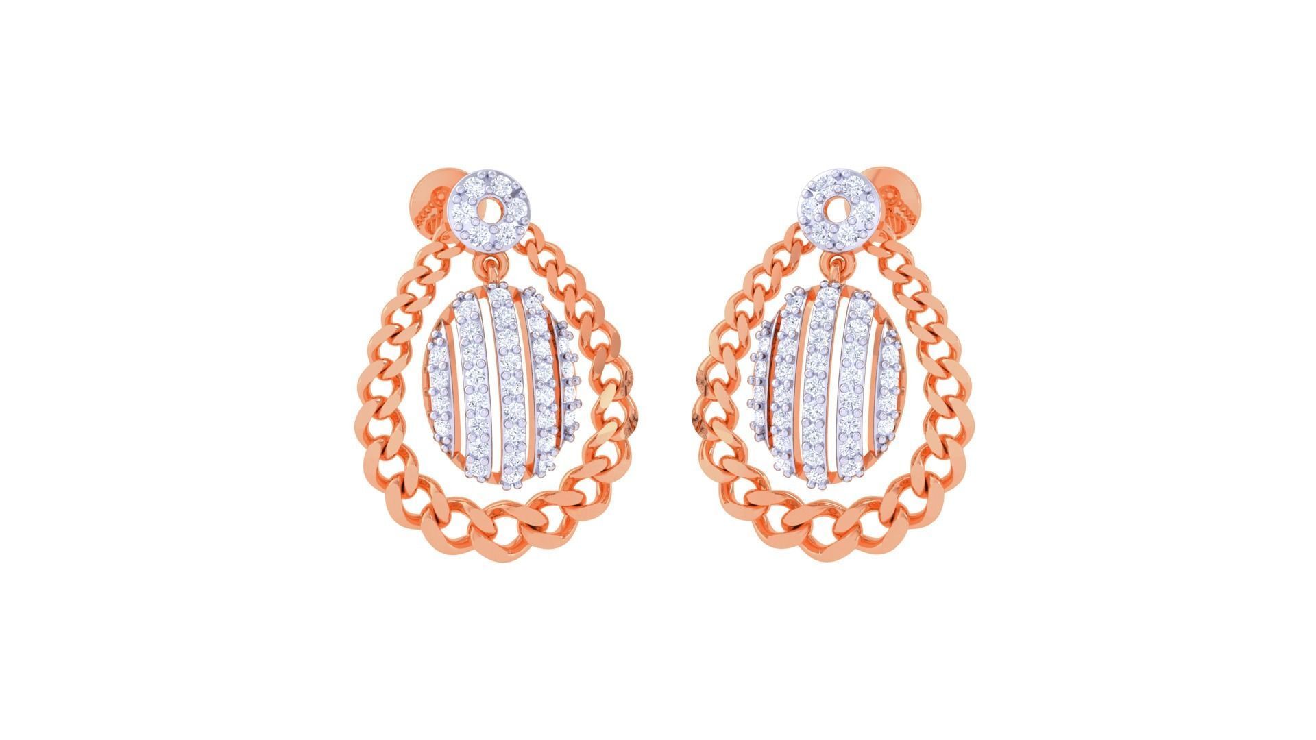 Chain Women Pendant Earrings set 3dm stl obj gltf glb  3D print model_7