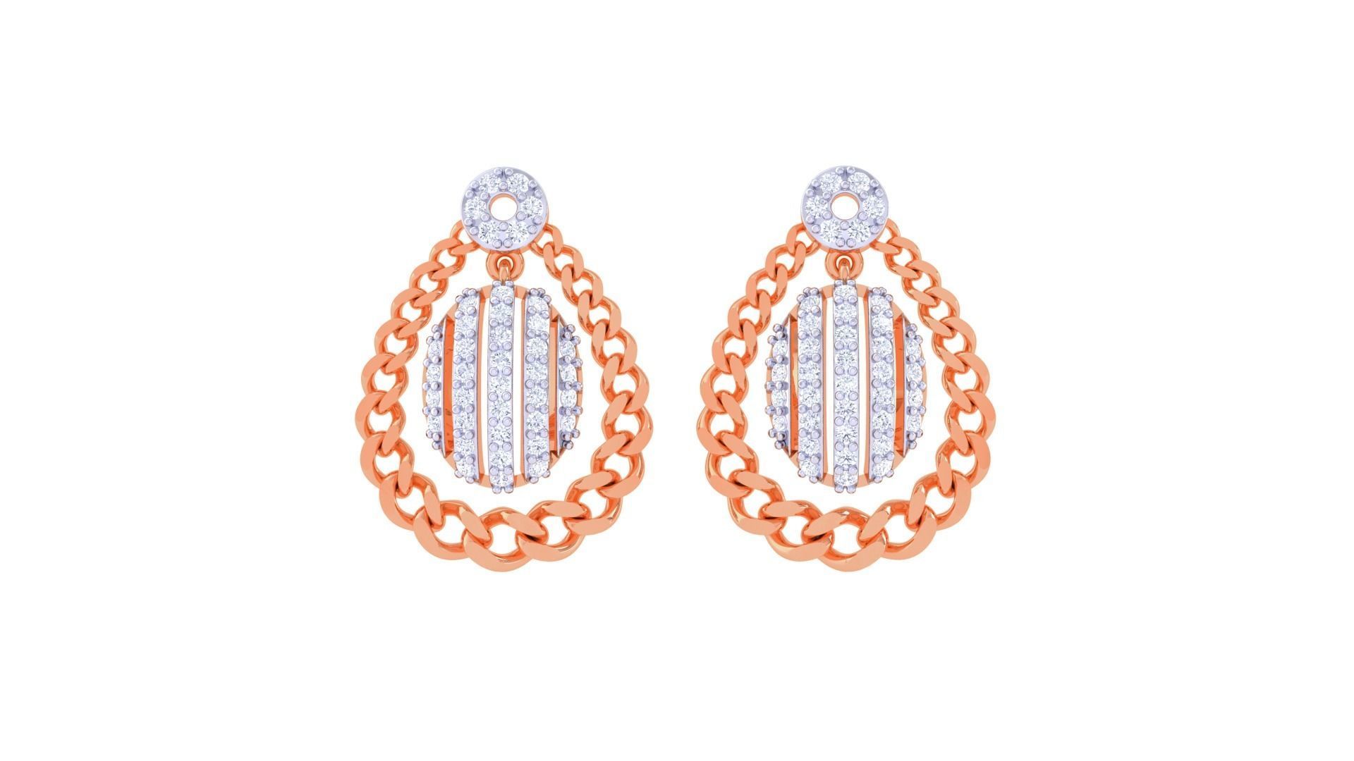 Chain Women Pendant Earrings set 3dm stl obj gltf glb  3D print model_10