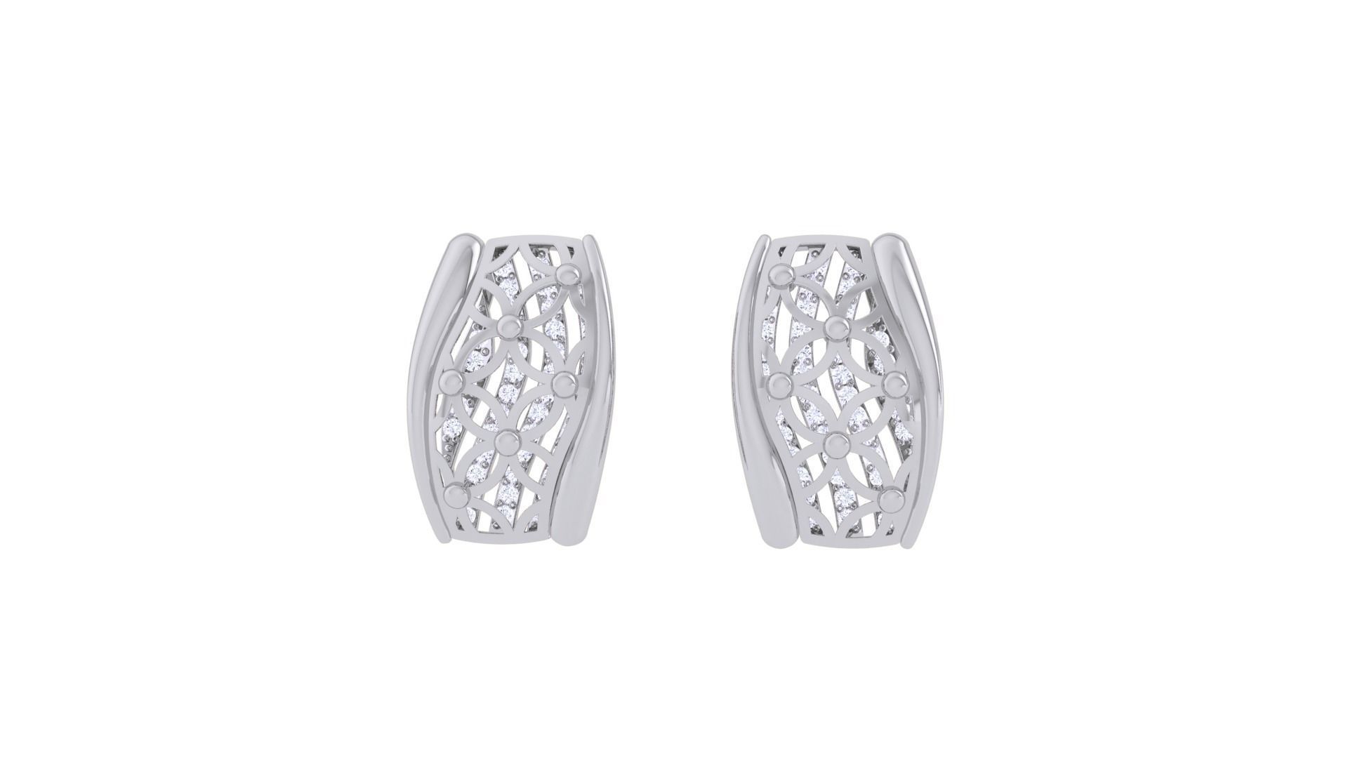 Flower Diamond Head Women Pendant Earrings set 3dm stl obj gltf 3D print model_8