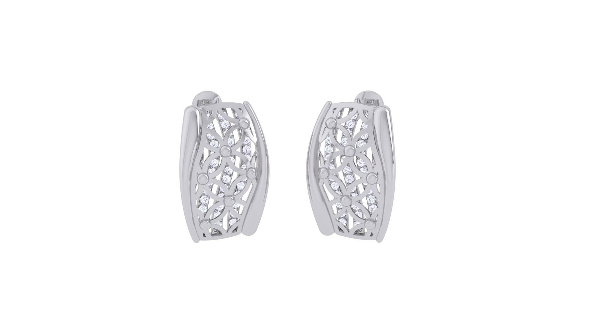 Flower Diamond Head Women Pendant Earrings set 3dm stl obj gltf 3D print model_6