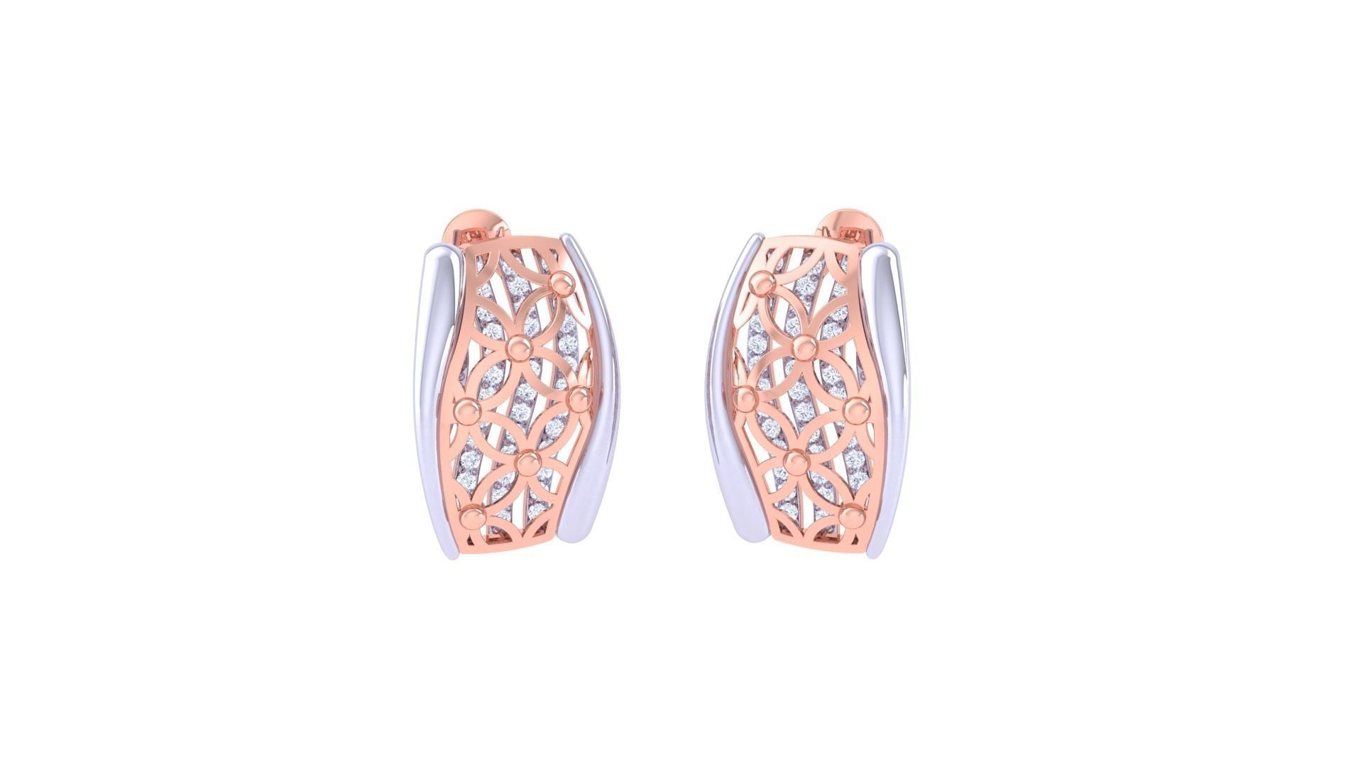 Flower Diamond Head Women Pendant Earrings set 3dm stl obj gltf 3D print model_2