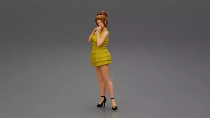 Sexy woman standing and posing and in fashion summer dress