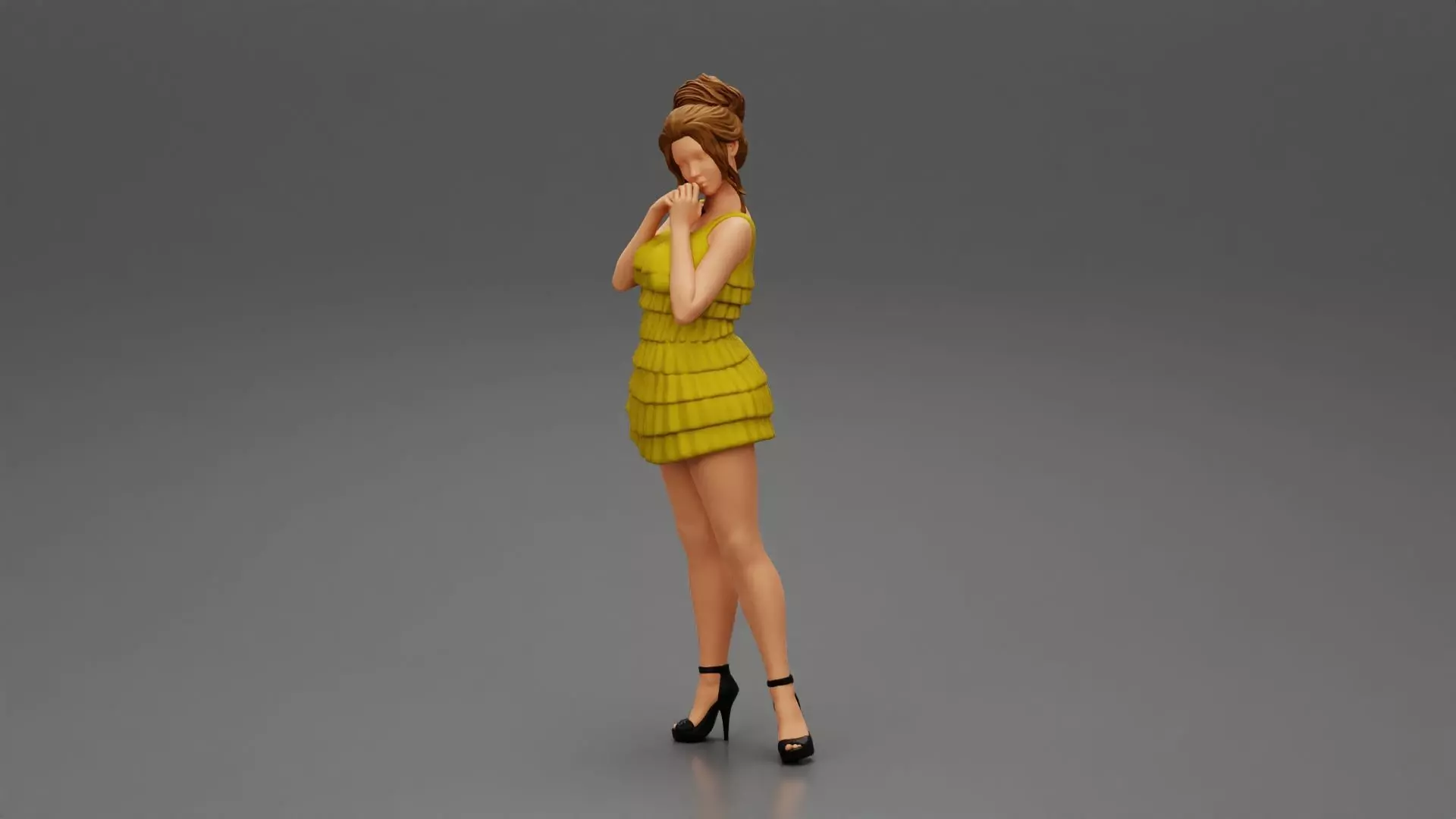 woman standing and posing and in fashion summer dress 3D print model