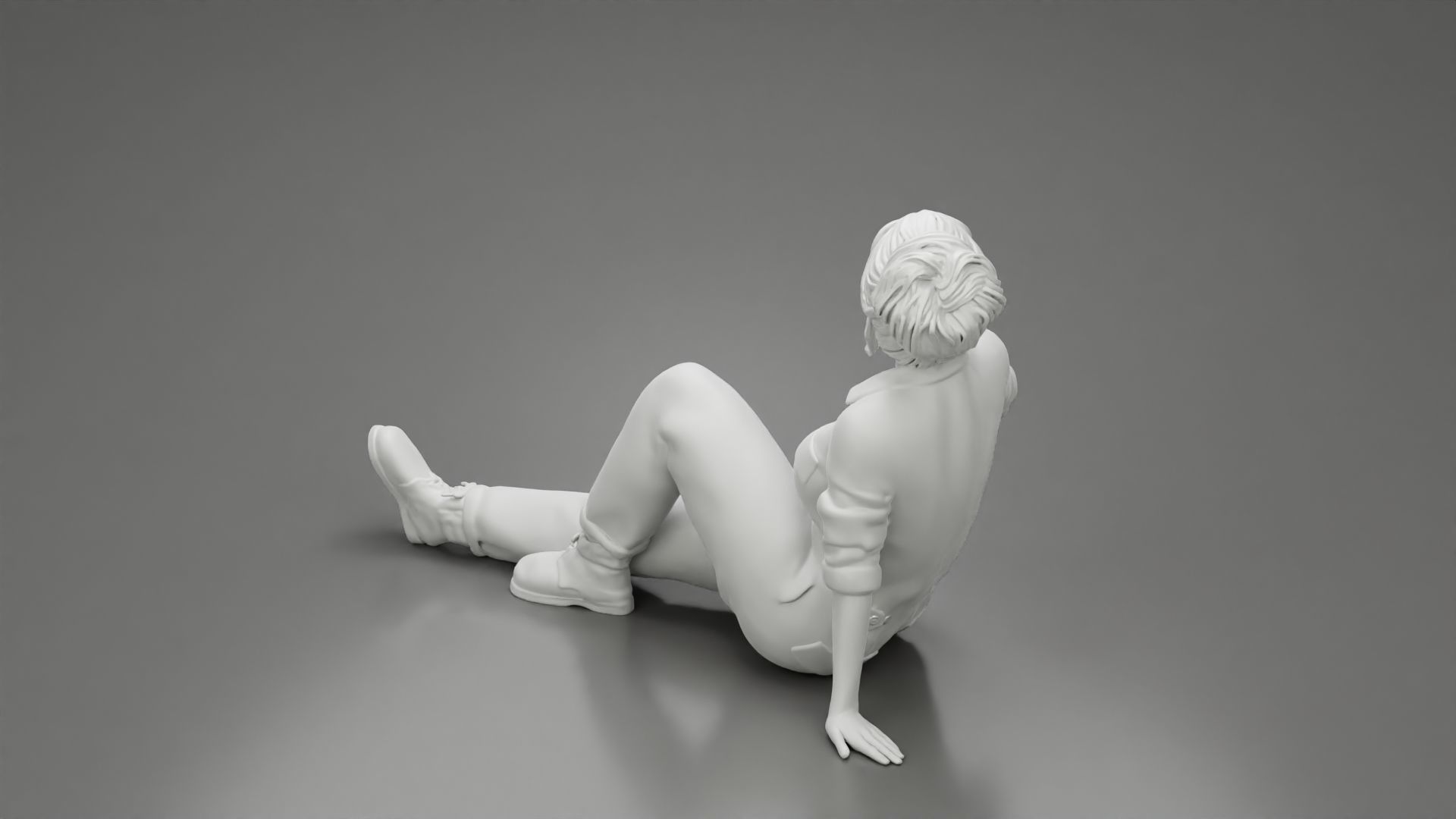 Tired woman mechanic sitting drinking water during from bottle 3D print model_9