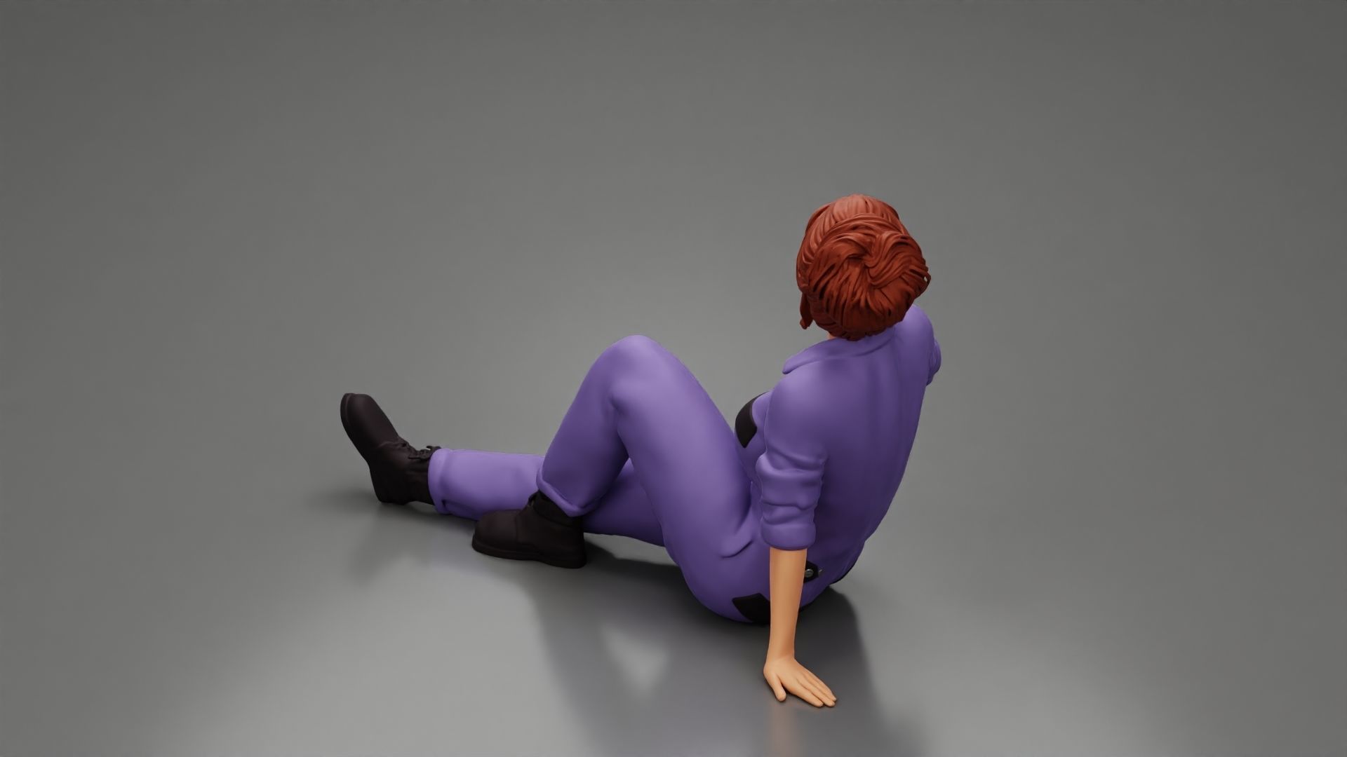 Tired woman mechanic sitting drinking water during from bottle 3D print model_3