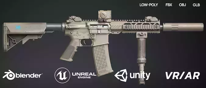 weapon - AR15 Sand - assault rifle Low-poly 3D model
