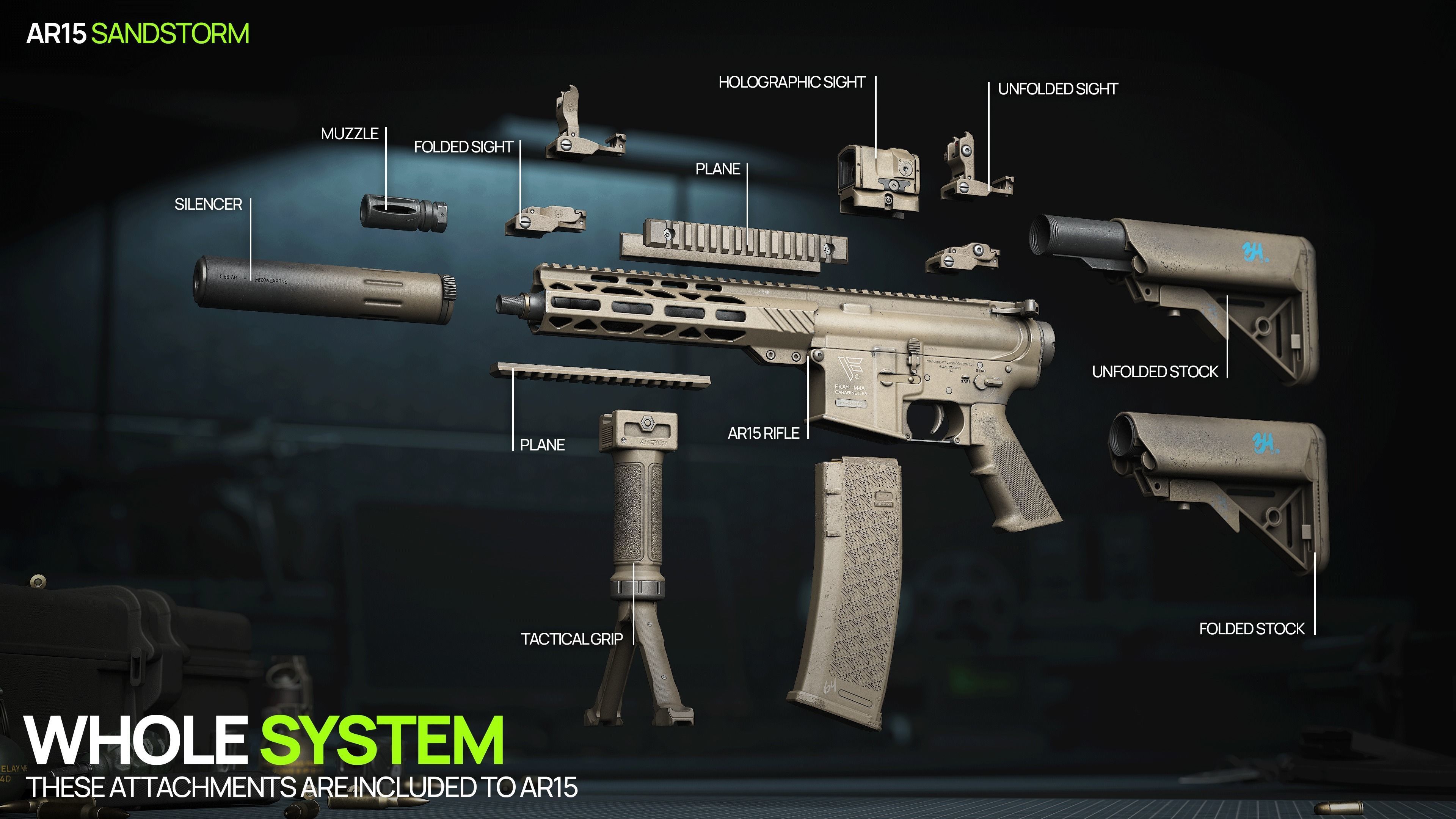 weapon - AR15 Sand - assault rifle Low-poly 3D model_1