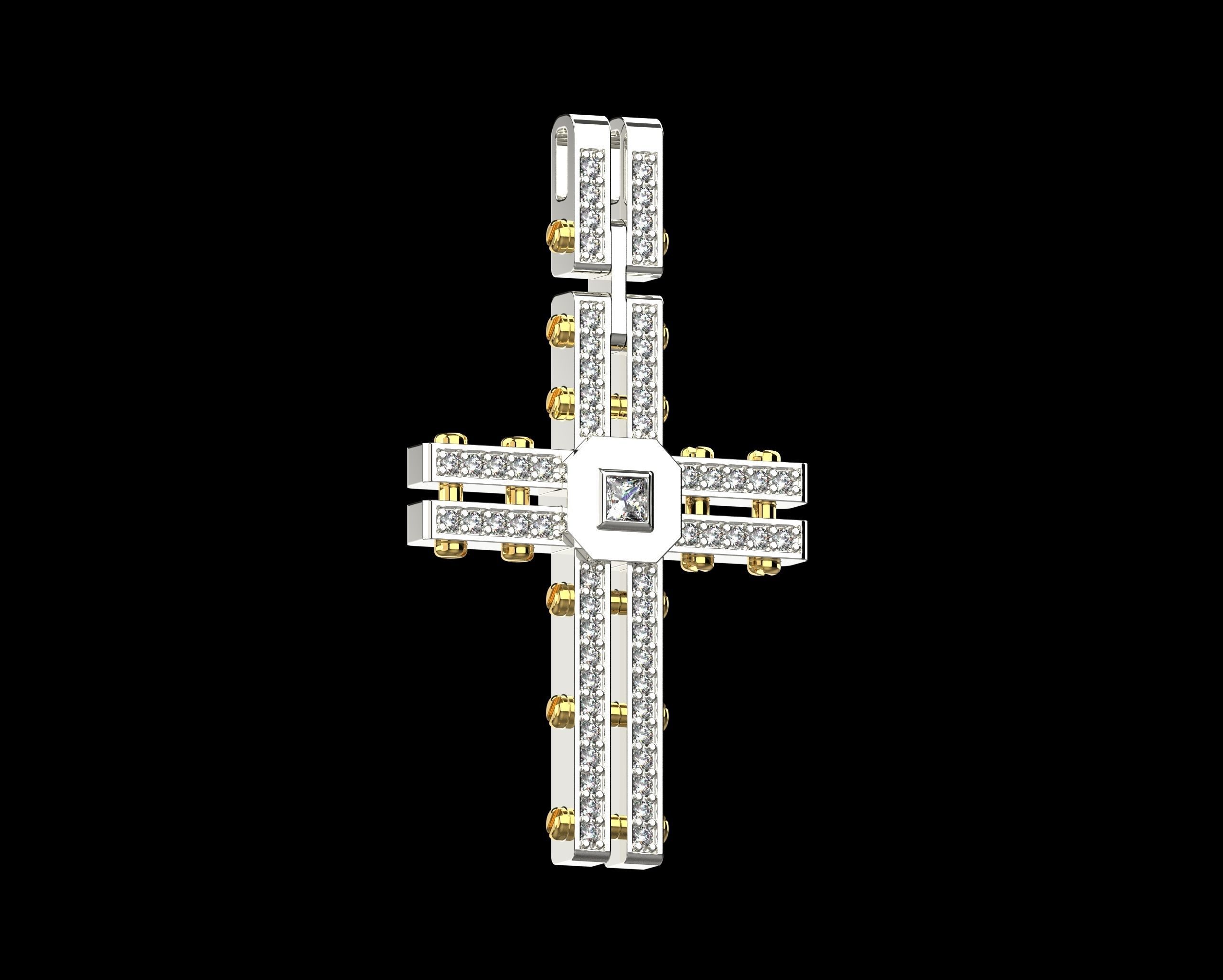 Pendant Cross with Diamonds N123 3D print model_26