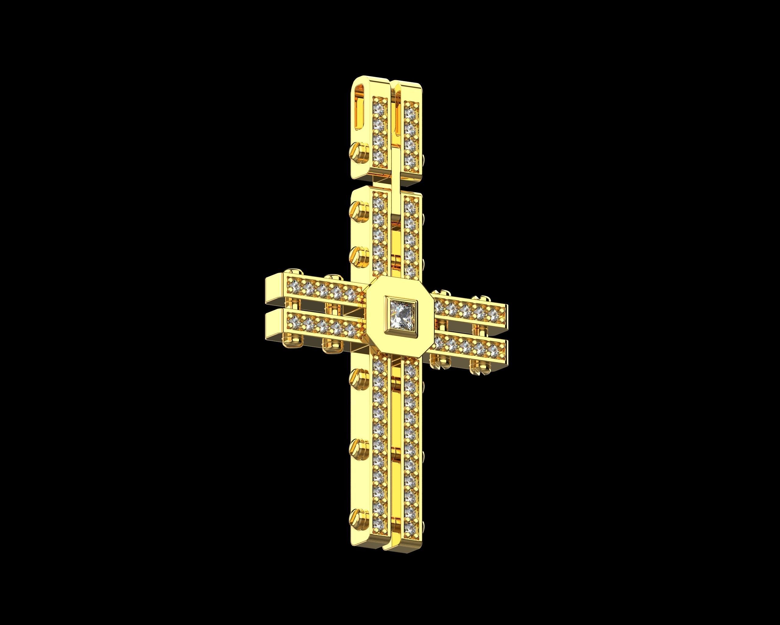 Pendant Cross with Diamonds N123 3D print model_2