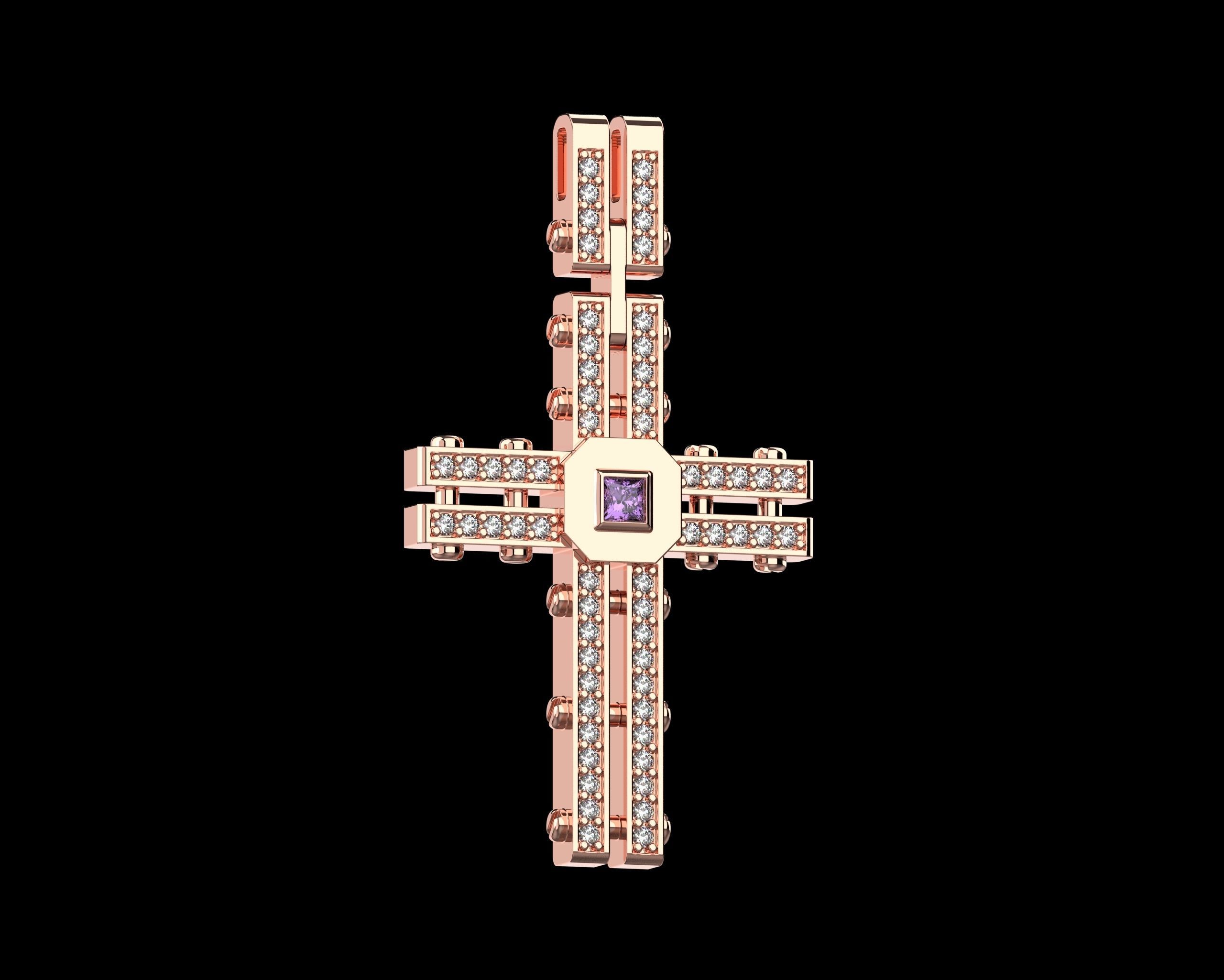Pendant Cross with Diamonds N123 3D print model_29