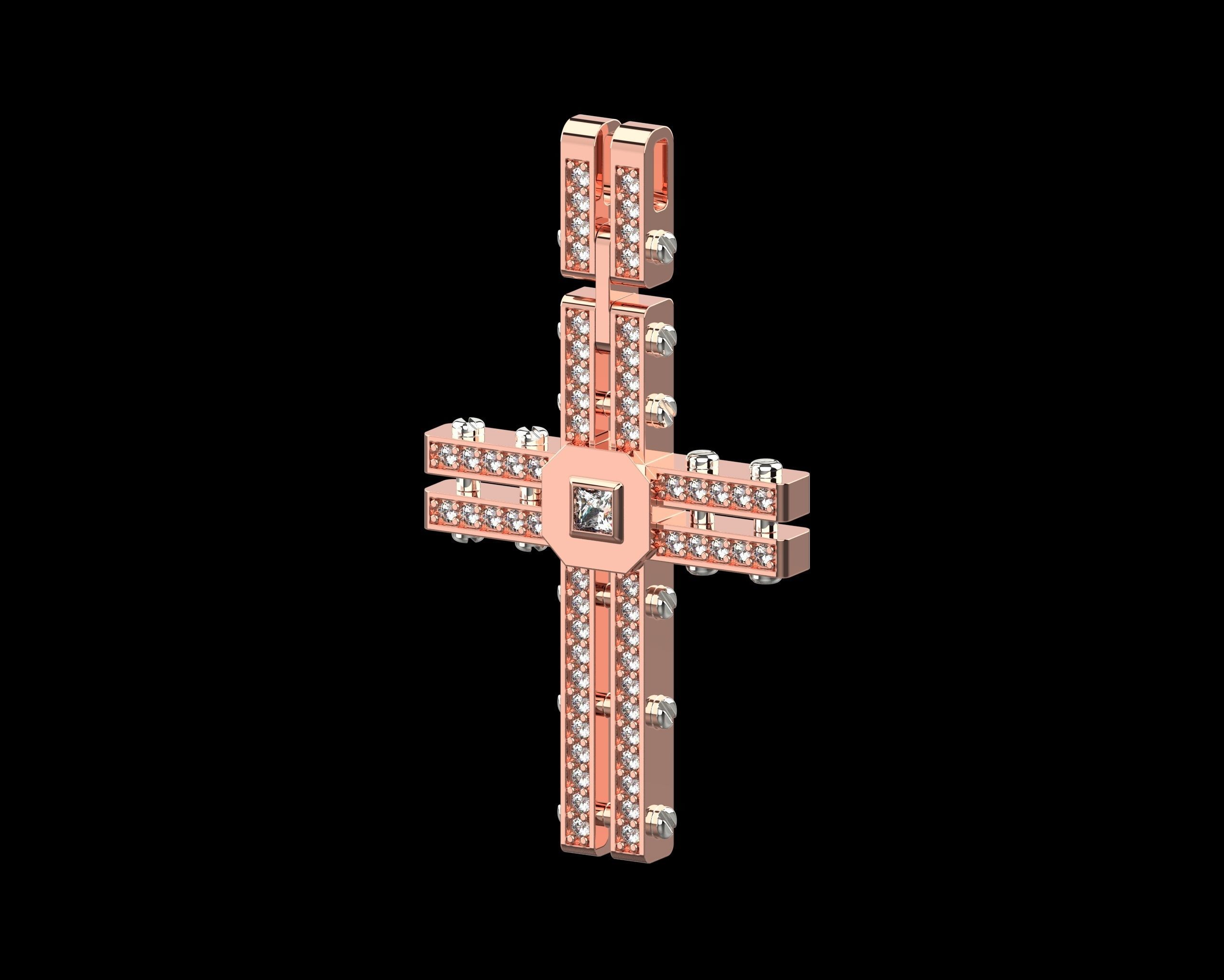 Pendant Cross with Diamonds N123 3D print model_31