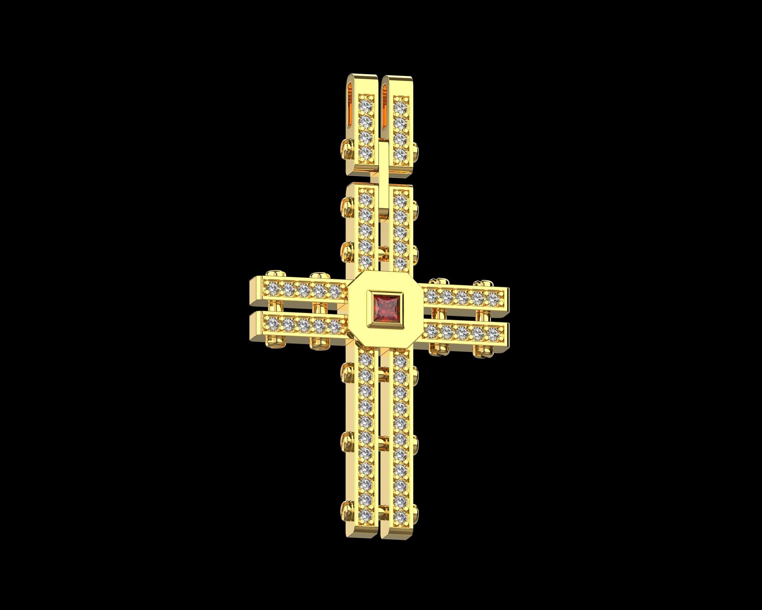 Pendant Cross with Diamonds N123 3D print model_20