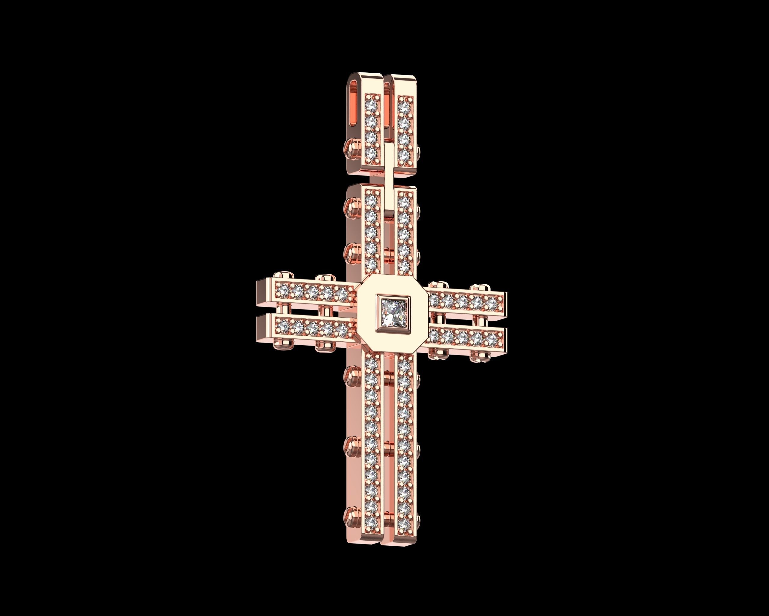 Pendant Cross with Diamonds N123 3D print model_13