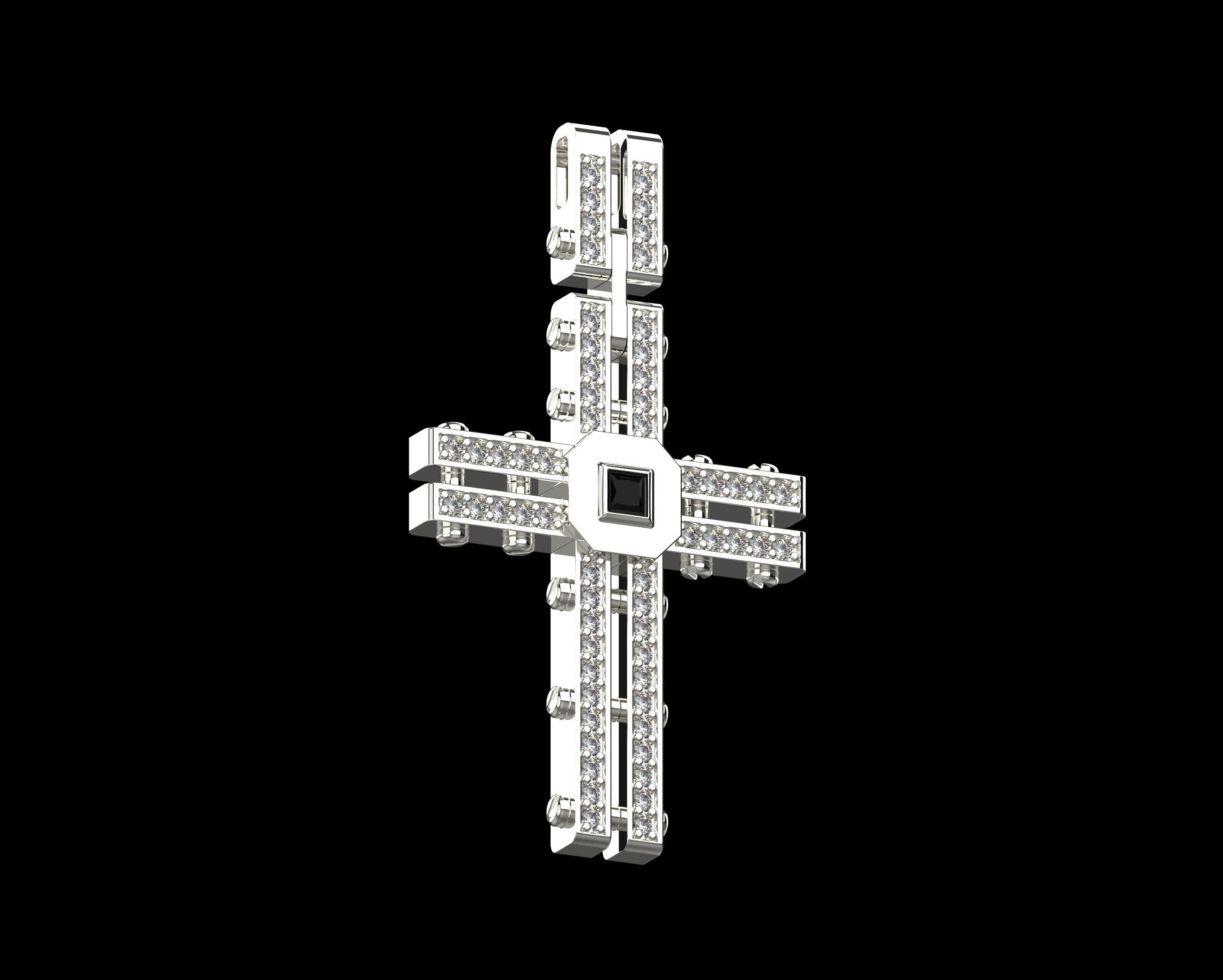 Pendant Cross with Diamonds N123 3D print model_23
