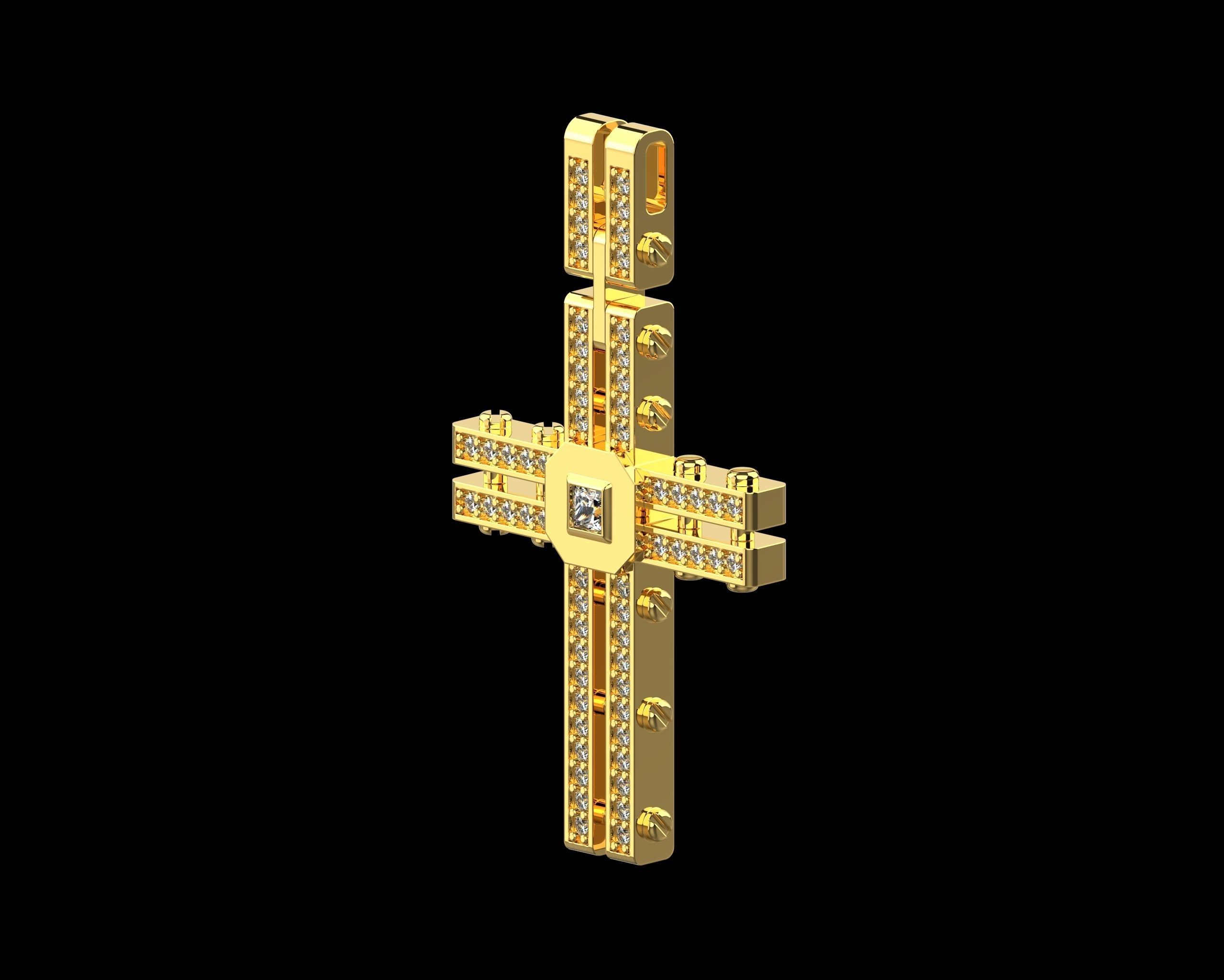 Pendant Cross with Diamonds N123 3D print model_3