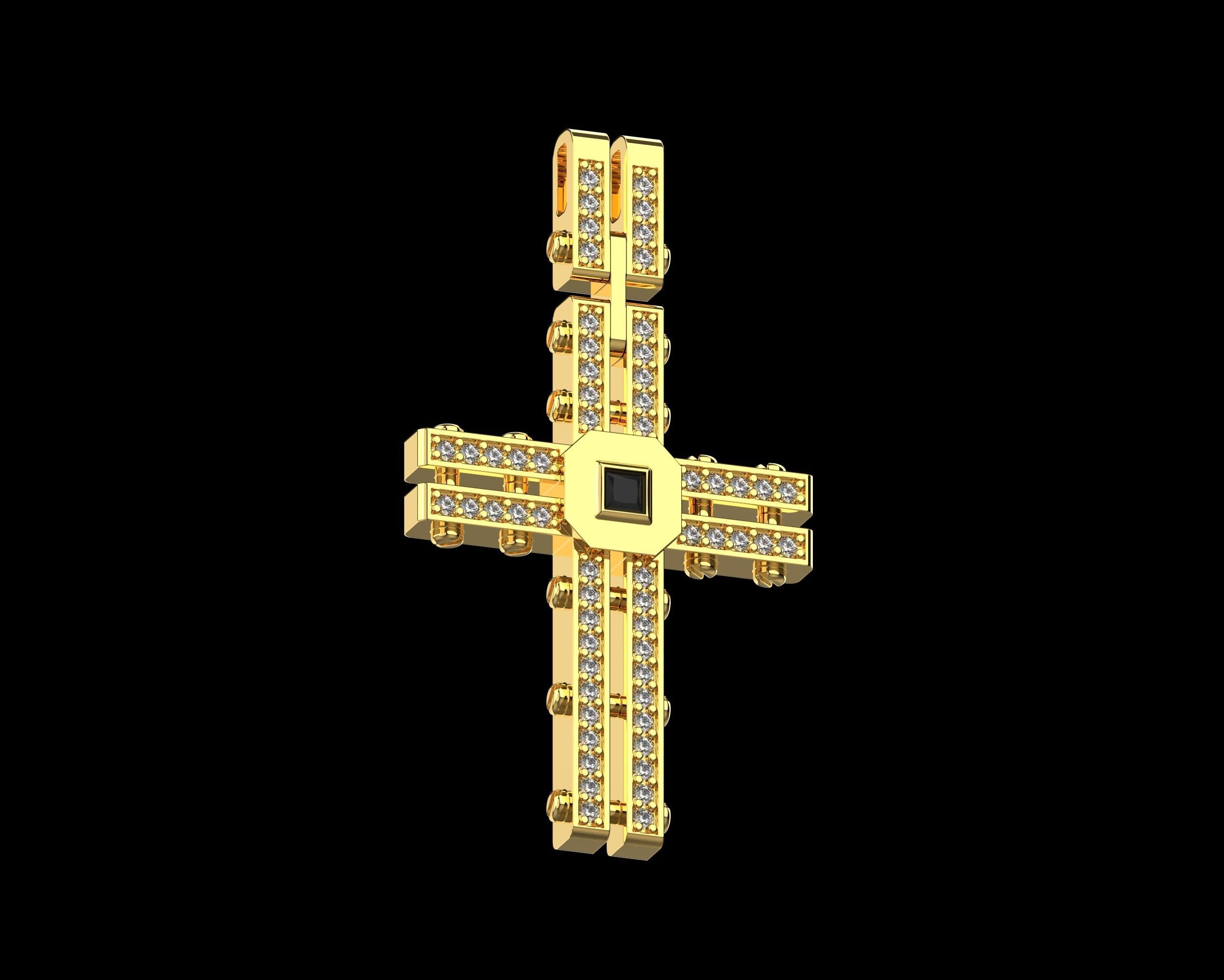 Pendant Cross with Diamonds N123 3D print model_18