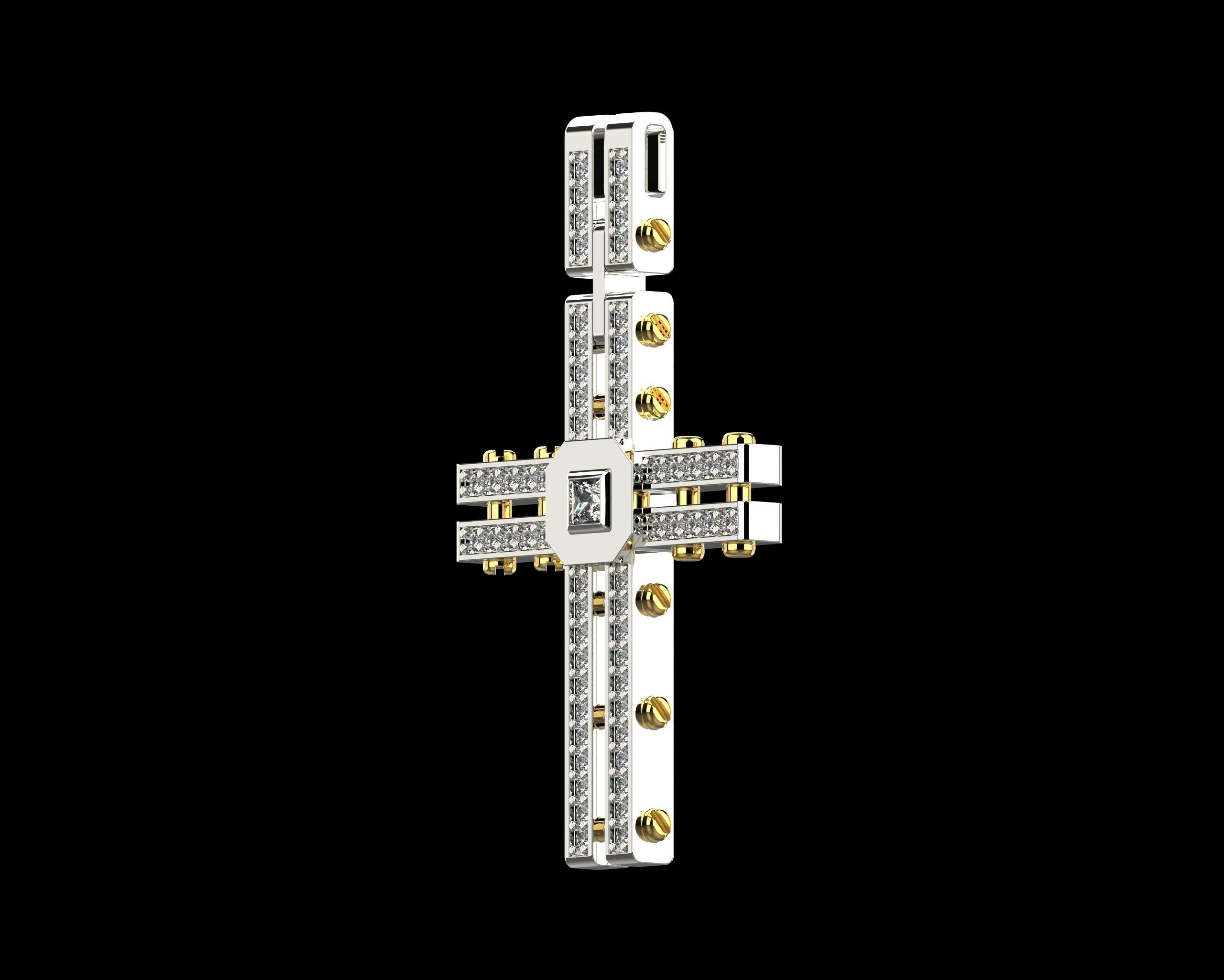 Pendant Cross with Diamonds N123 3D print model_27
