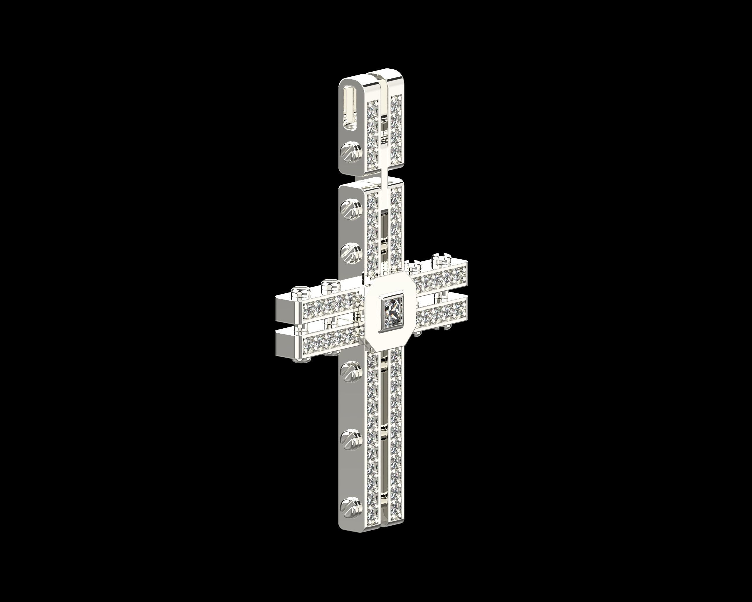 Pendant Cross with Diamonds N123 3D print model_11