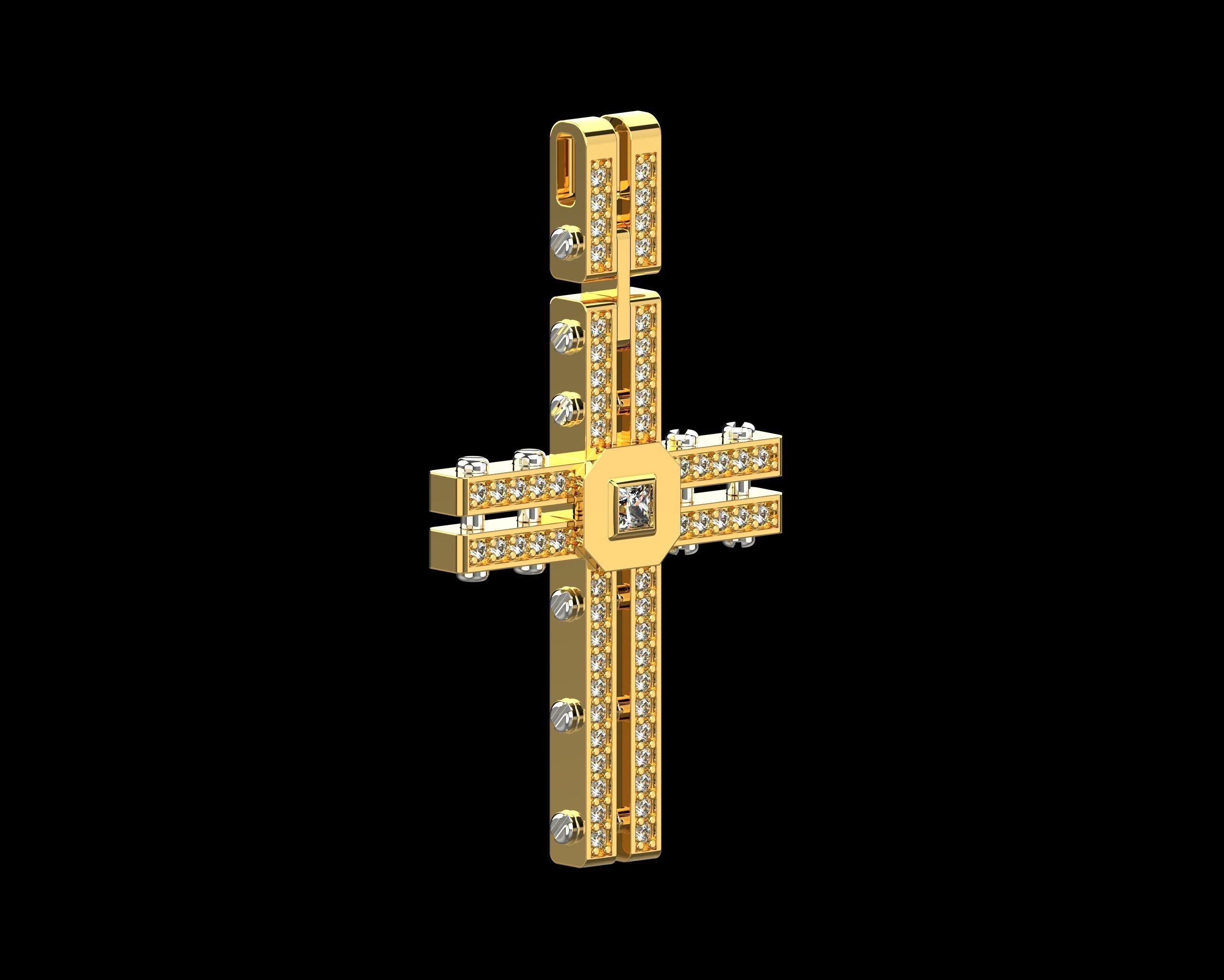 Pendant Cross with Diamonds N123 3D print model_22