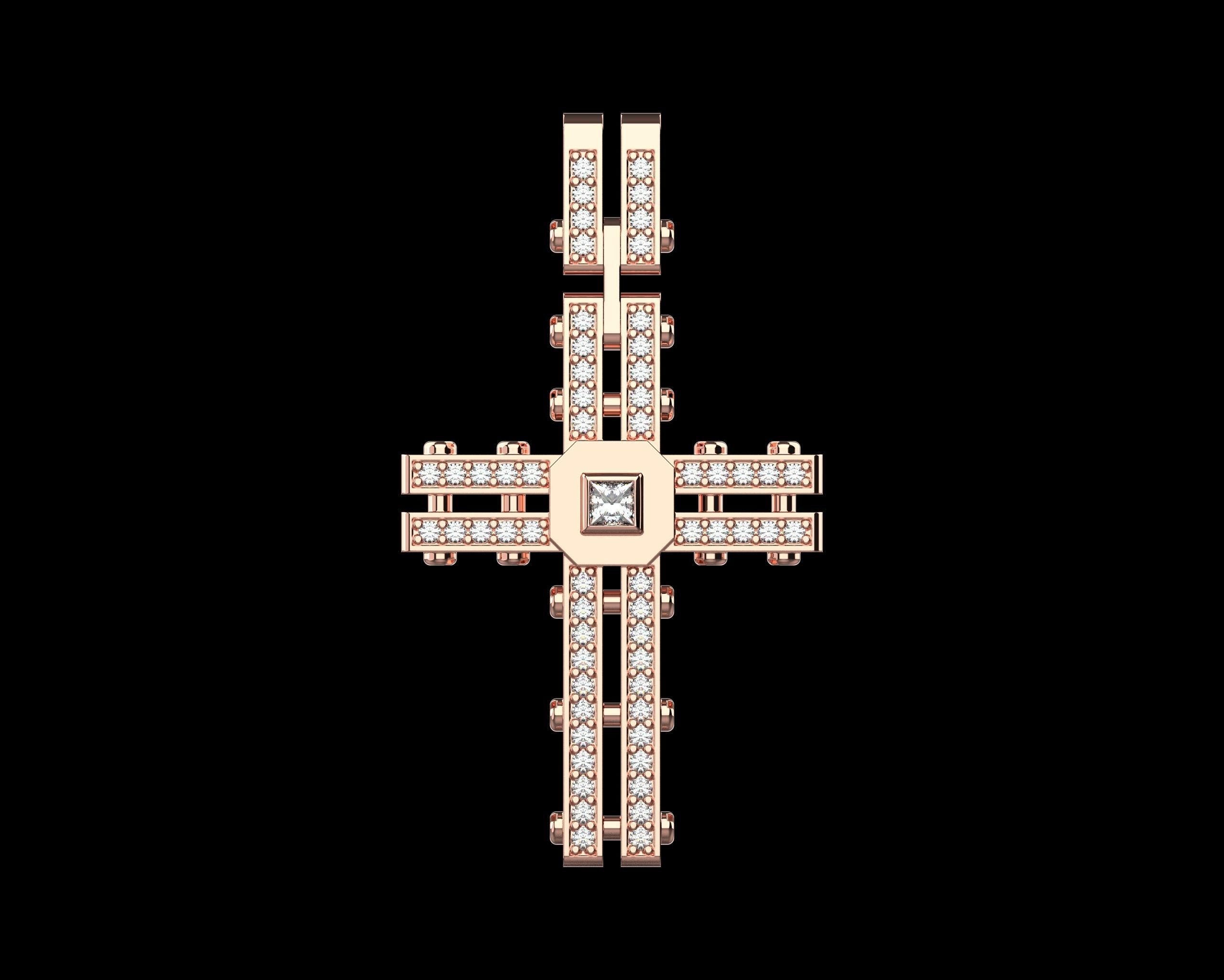 Pendant Cross with Diamonds N123 3D print model_12