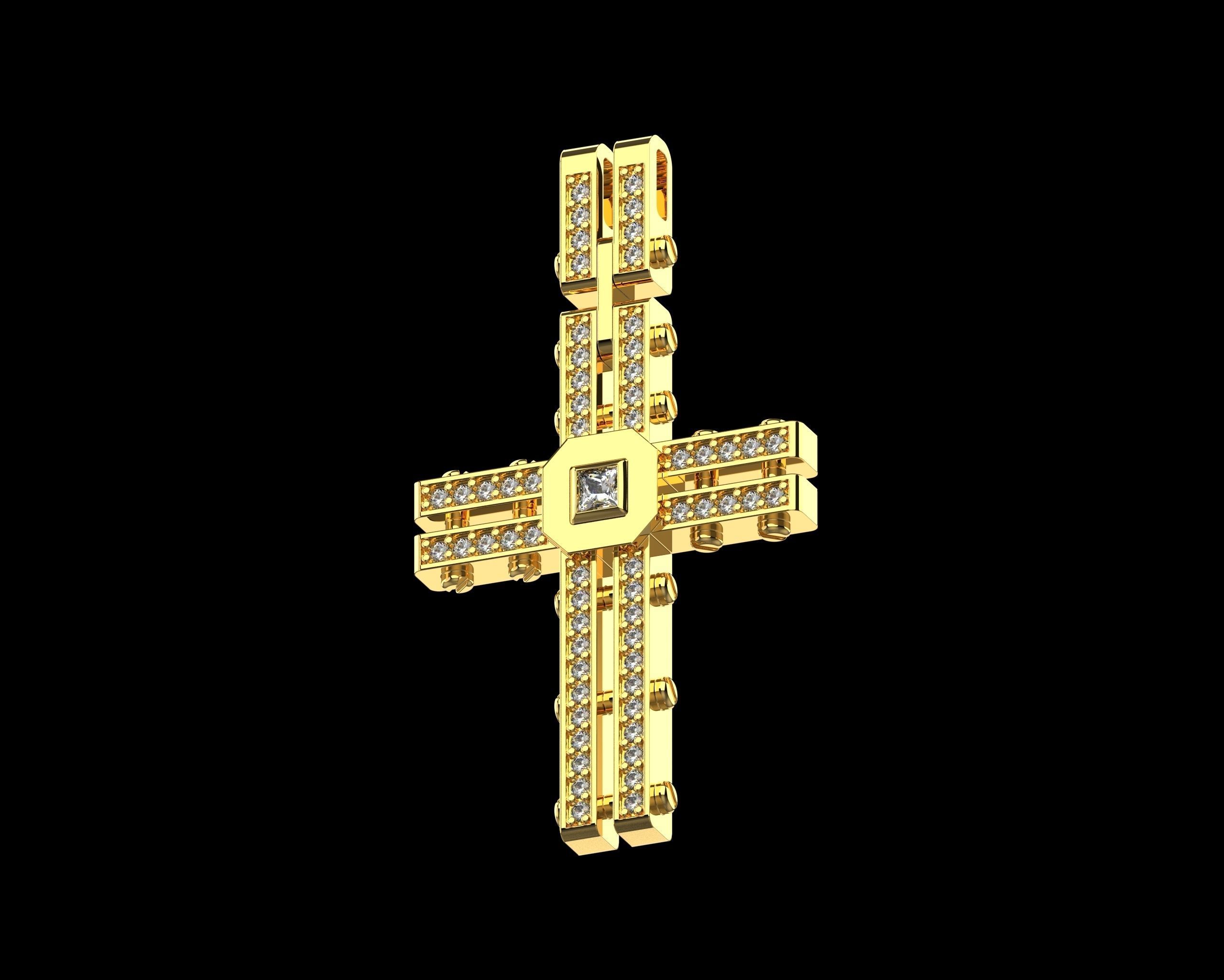 Pendant Cross with Diamonds N123 3D print model_1