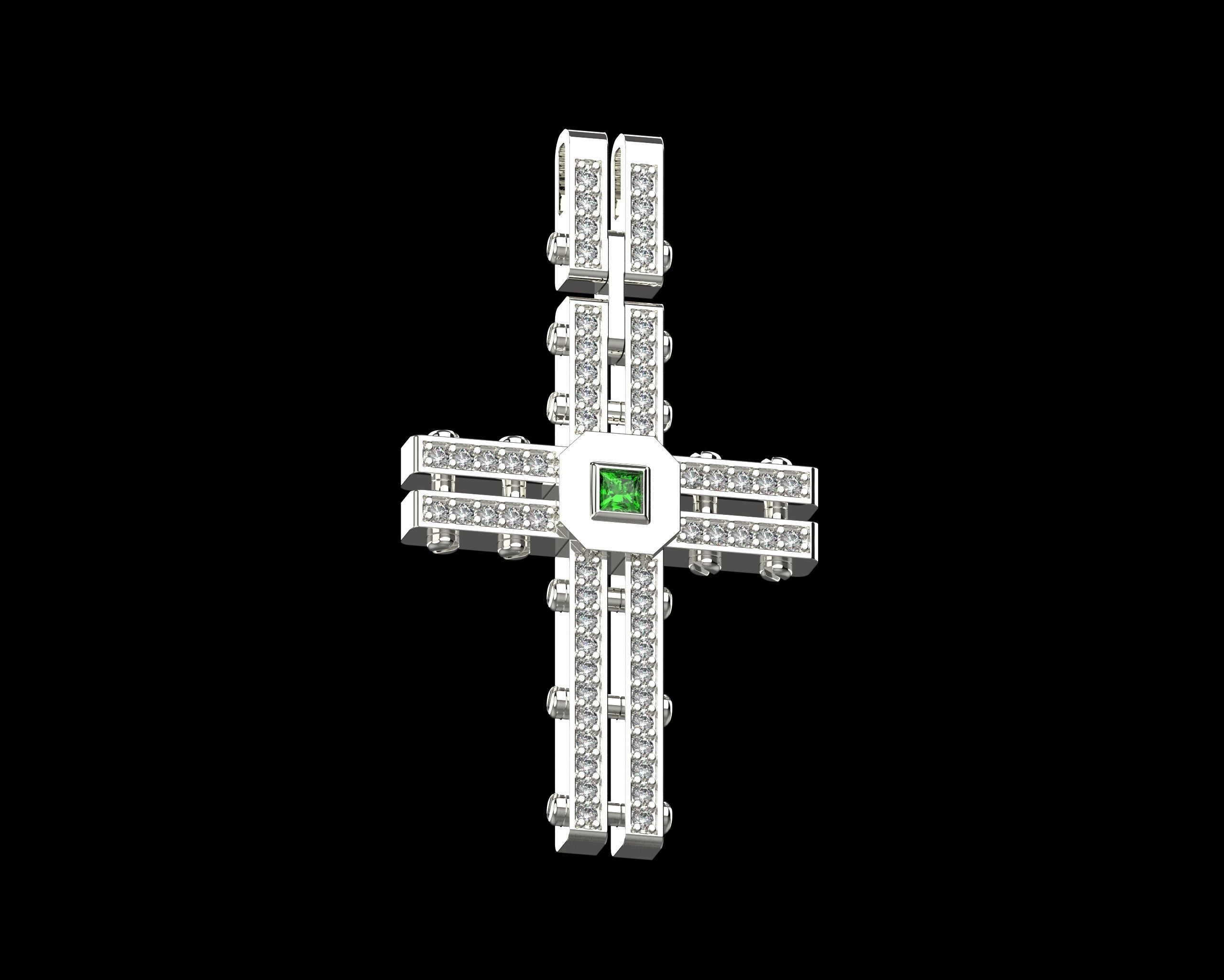 Pendant Cross with Diamonds N123 3D print model_25