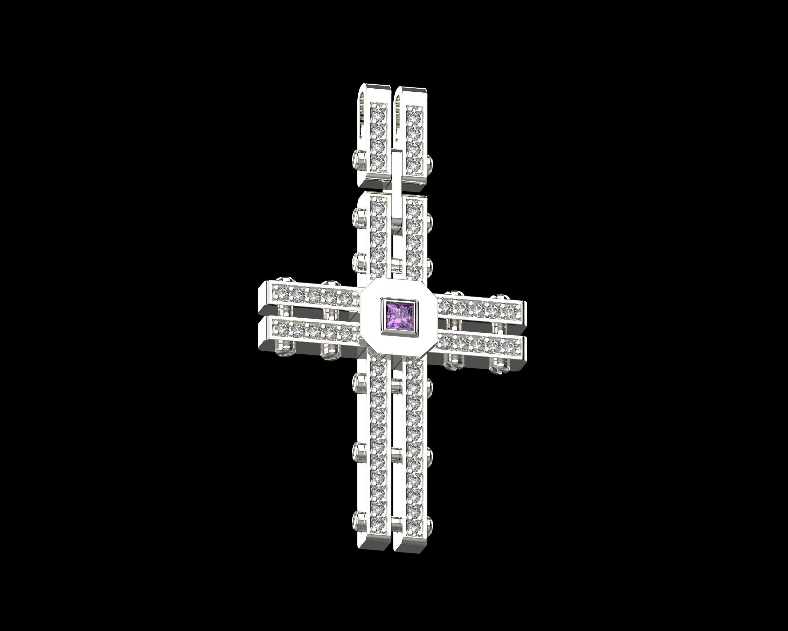 Pendant Cross with Diamonds N123 3D print model_24