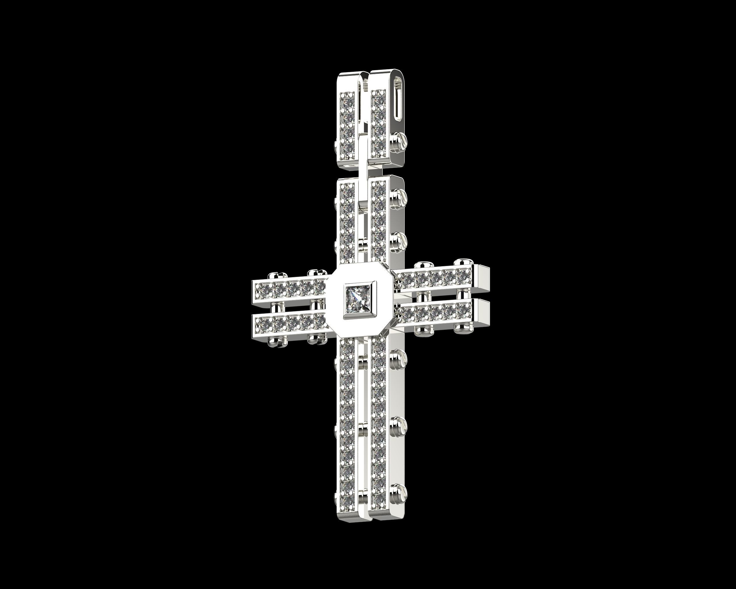 Pendant Cross with Diamonds N123 3D print model_10