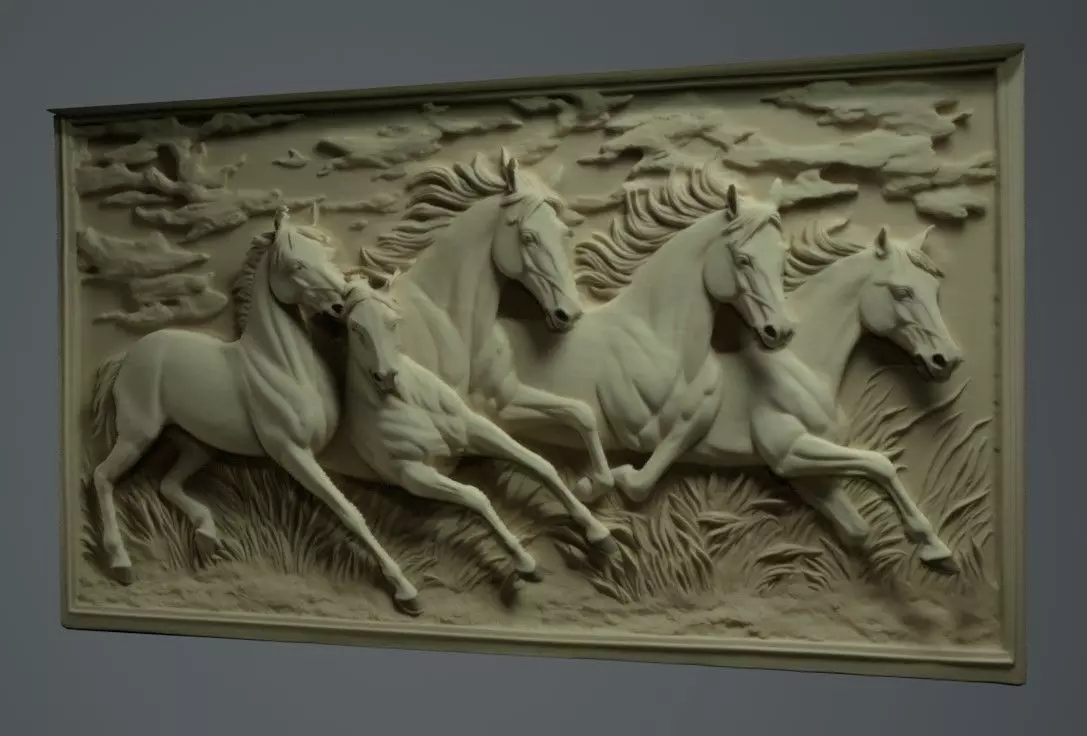 Running Horses Relief 3D model_0