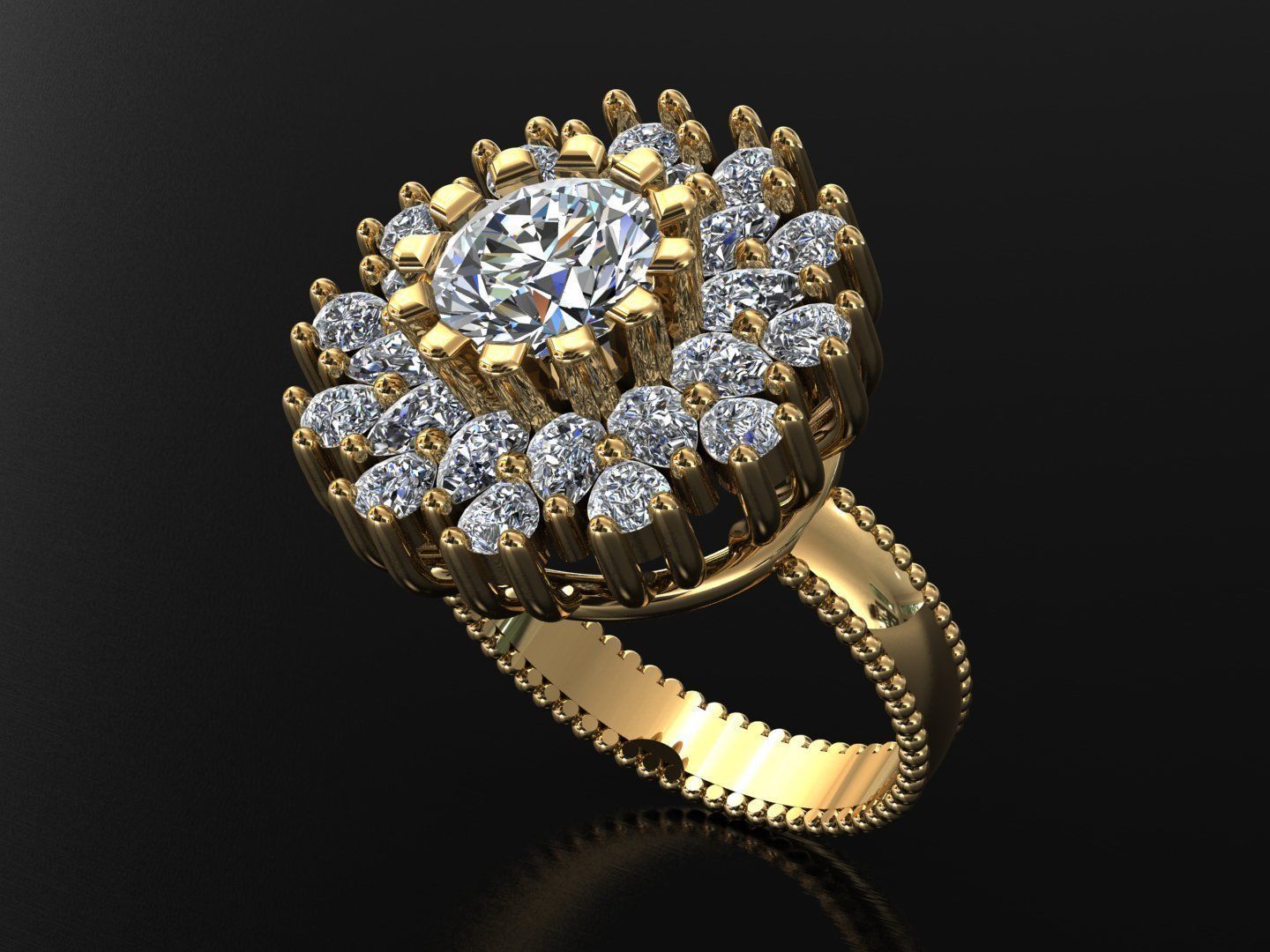 cluster-wedding-engagement-ring 3D print model_1