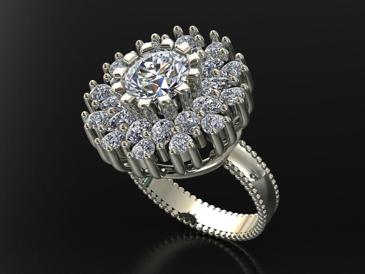 cluster-wedding-engagement-ring 3D print model_2