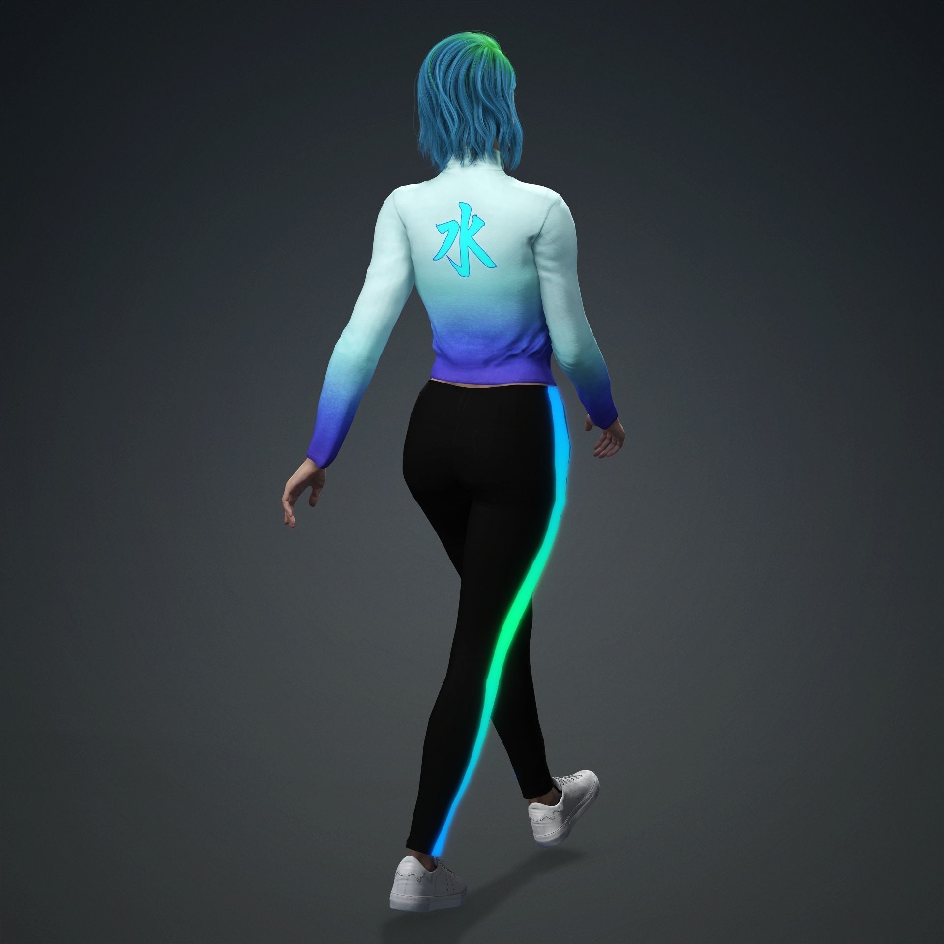 Green hair bueatiful  fitness woman Rigged and Blendshapes Low-poly 3D model_11
