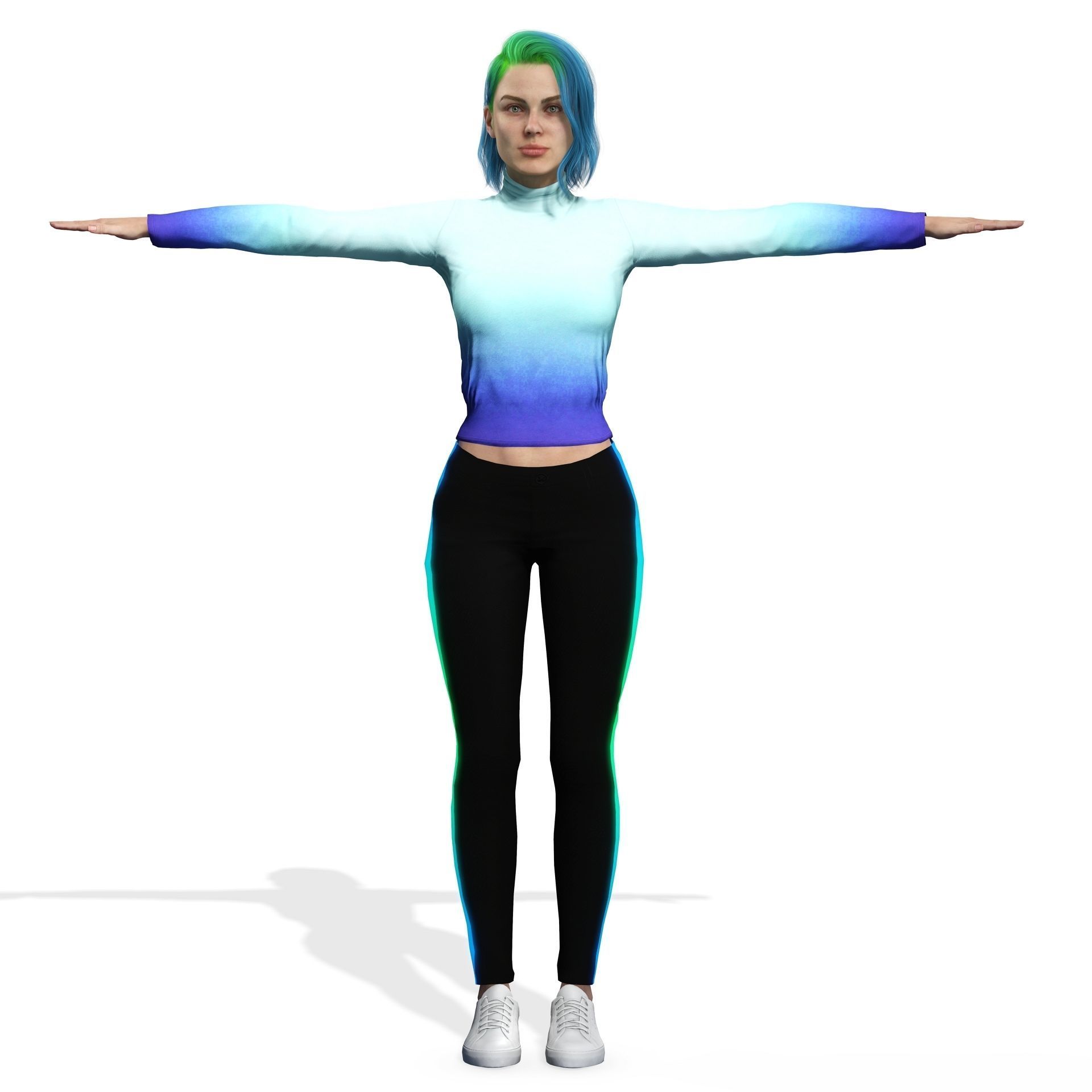 Green hair bueatiful  fitness woman Rigged and Blendshapes Low-poly 3D model_4