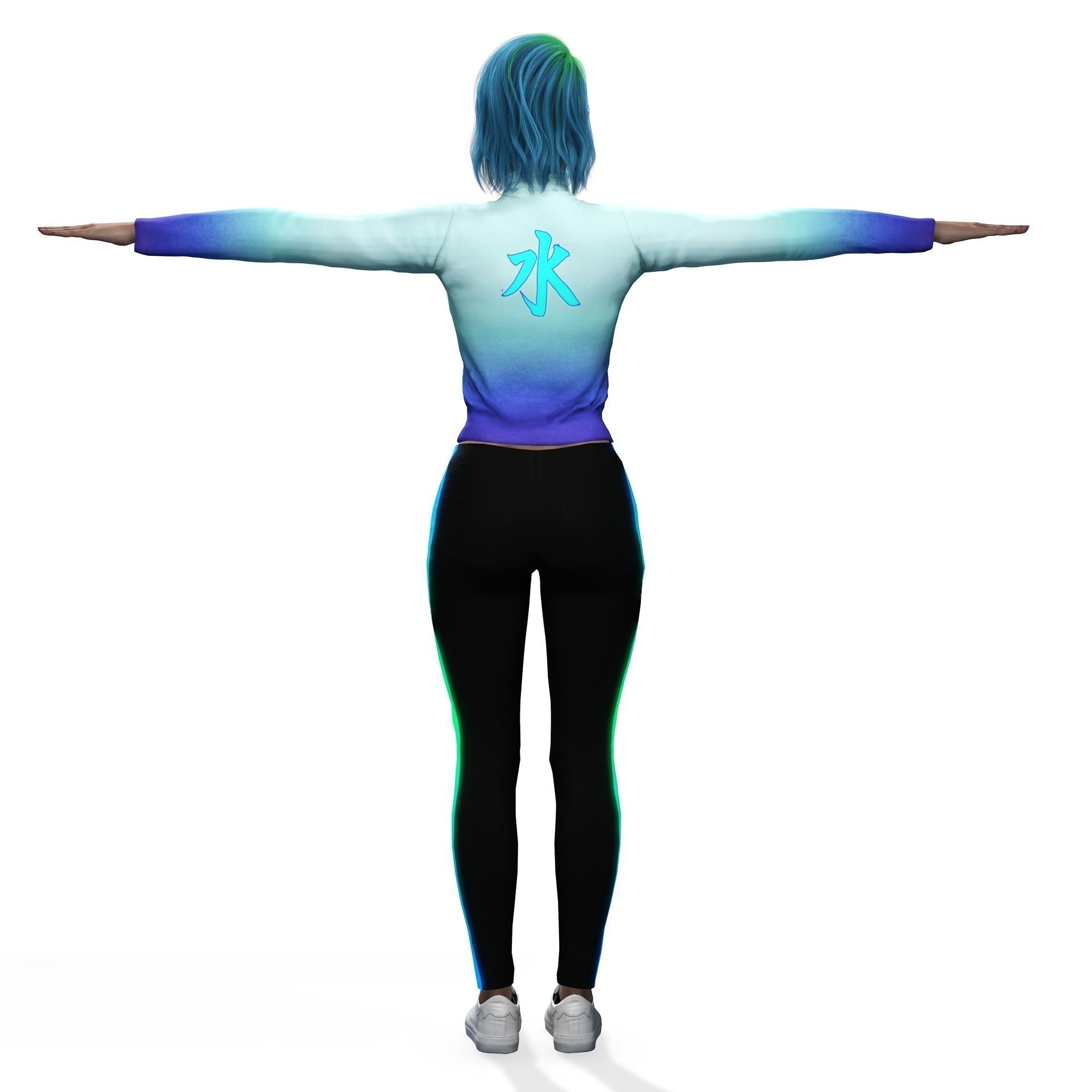 Green hair bueatiful  fitness woman Rigged and Blendshapes Low-poly 3D model_6