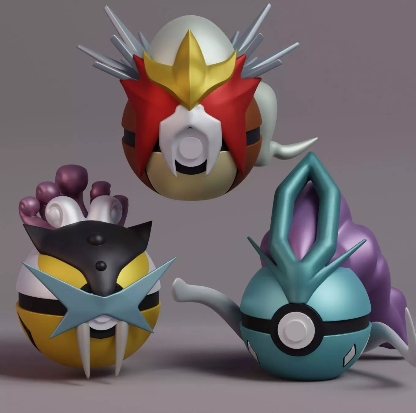 Pokemon Entei Suicune Raikou Pokebal 3D print model_0