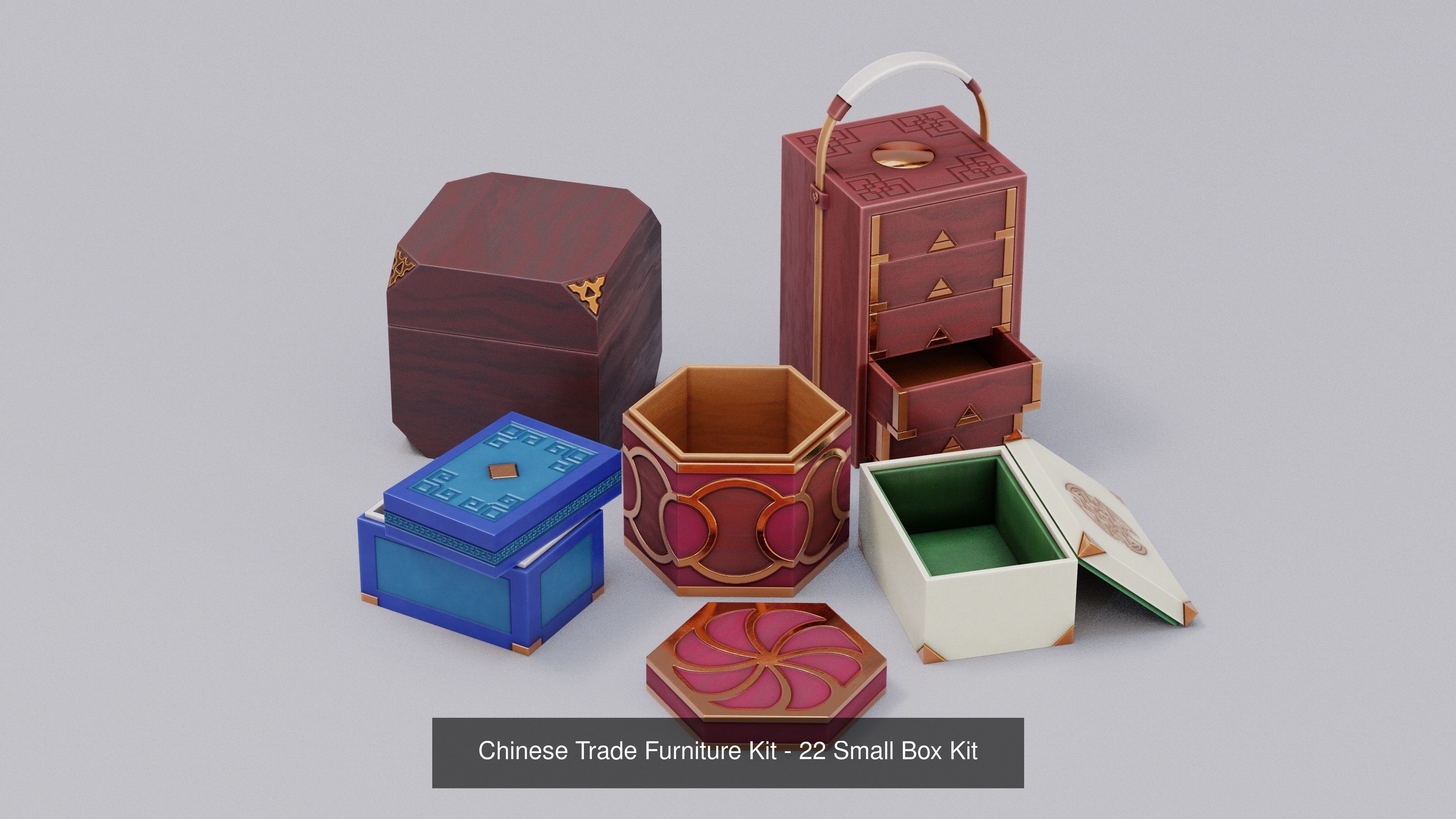 Ch 00 Chinese Office Furniture Kit 3D Model Collection_43