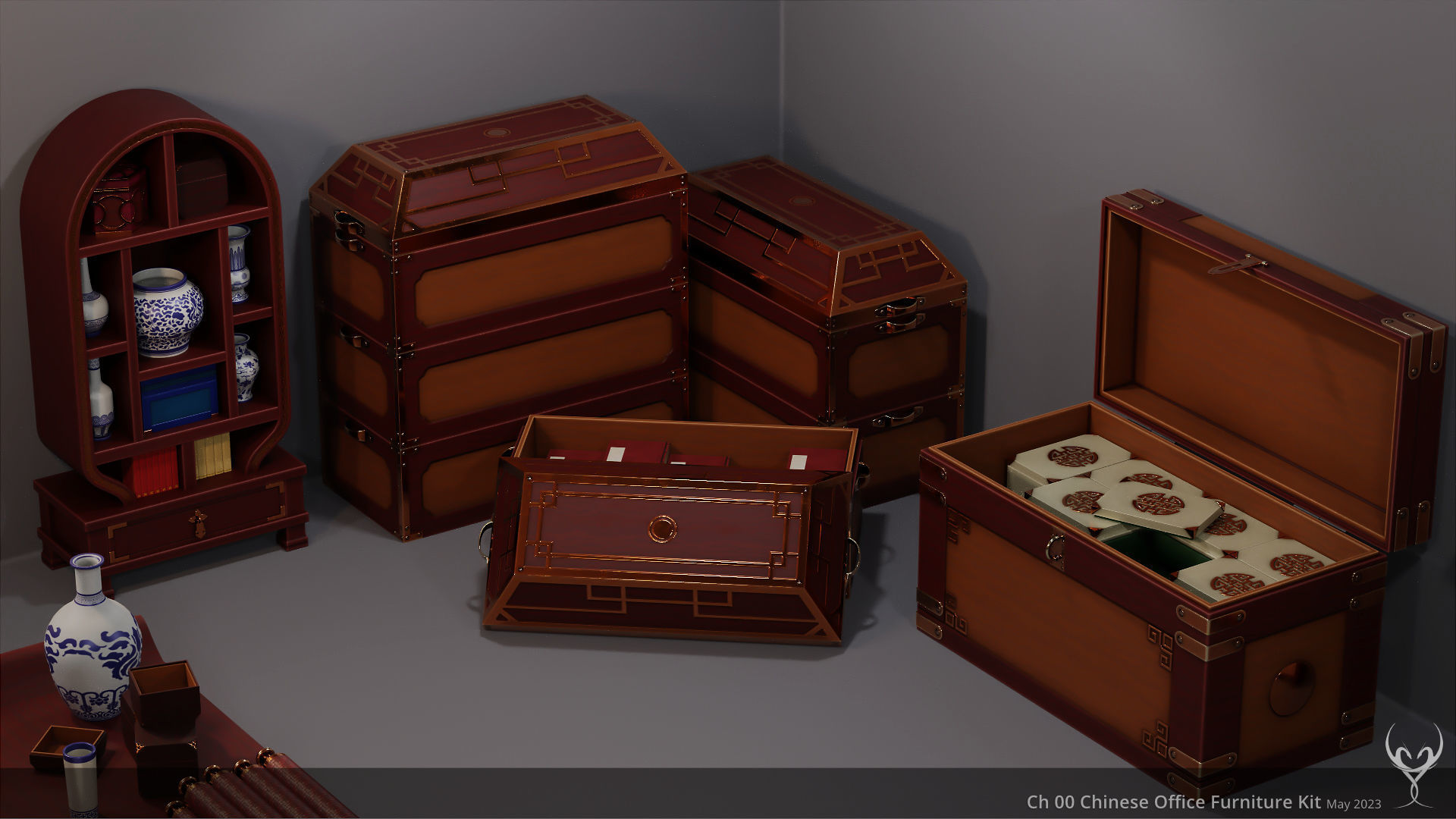 Ch 00 Chinese Office Furniture Kit 3D Model Collection_19