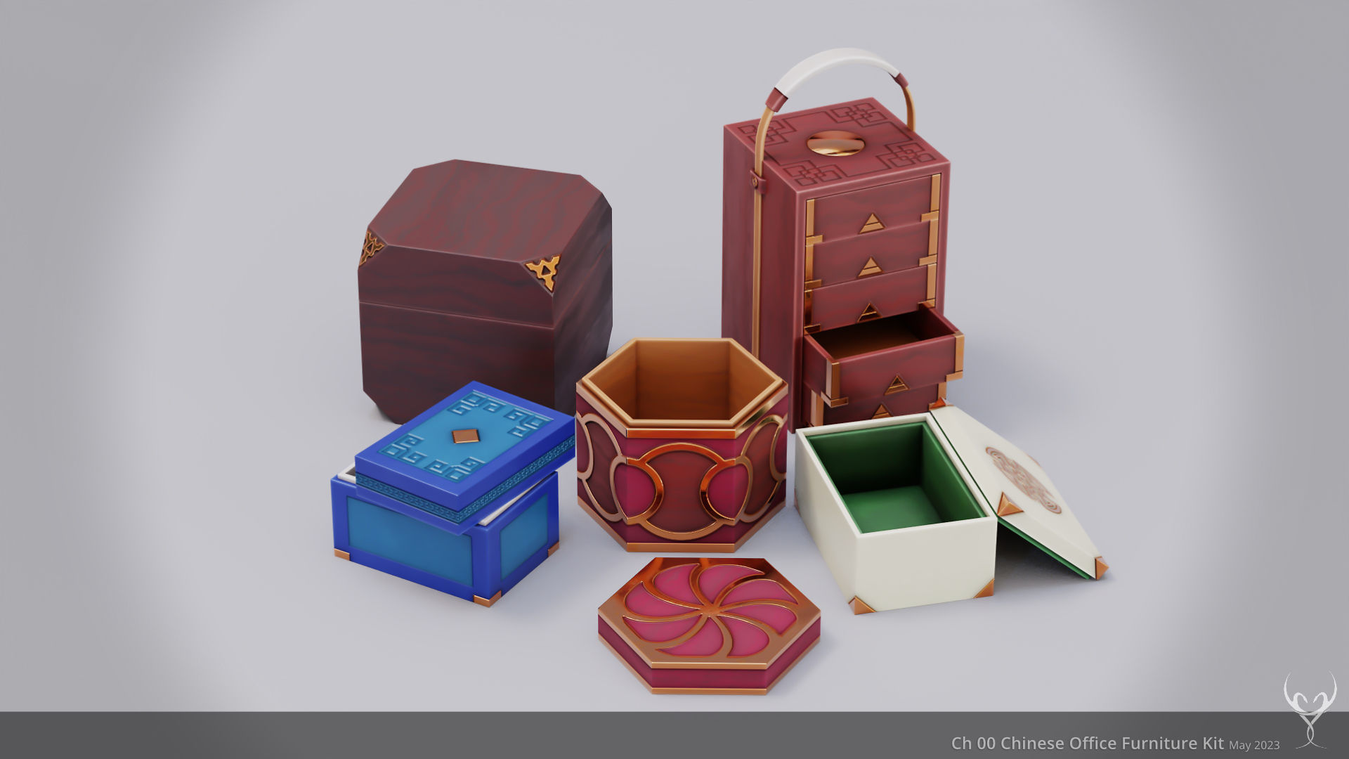 Ch 00 Chinese Office Furniture Kit 3D Model Collection_23