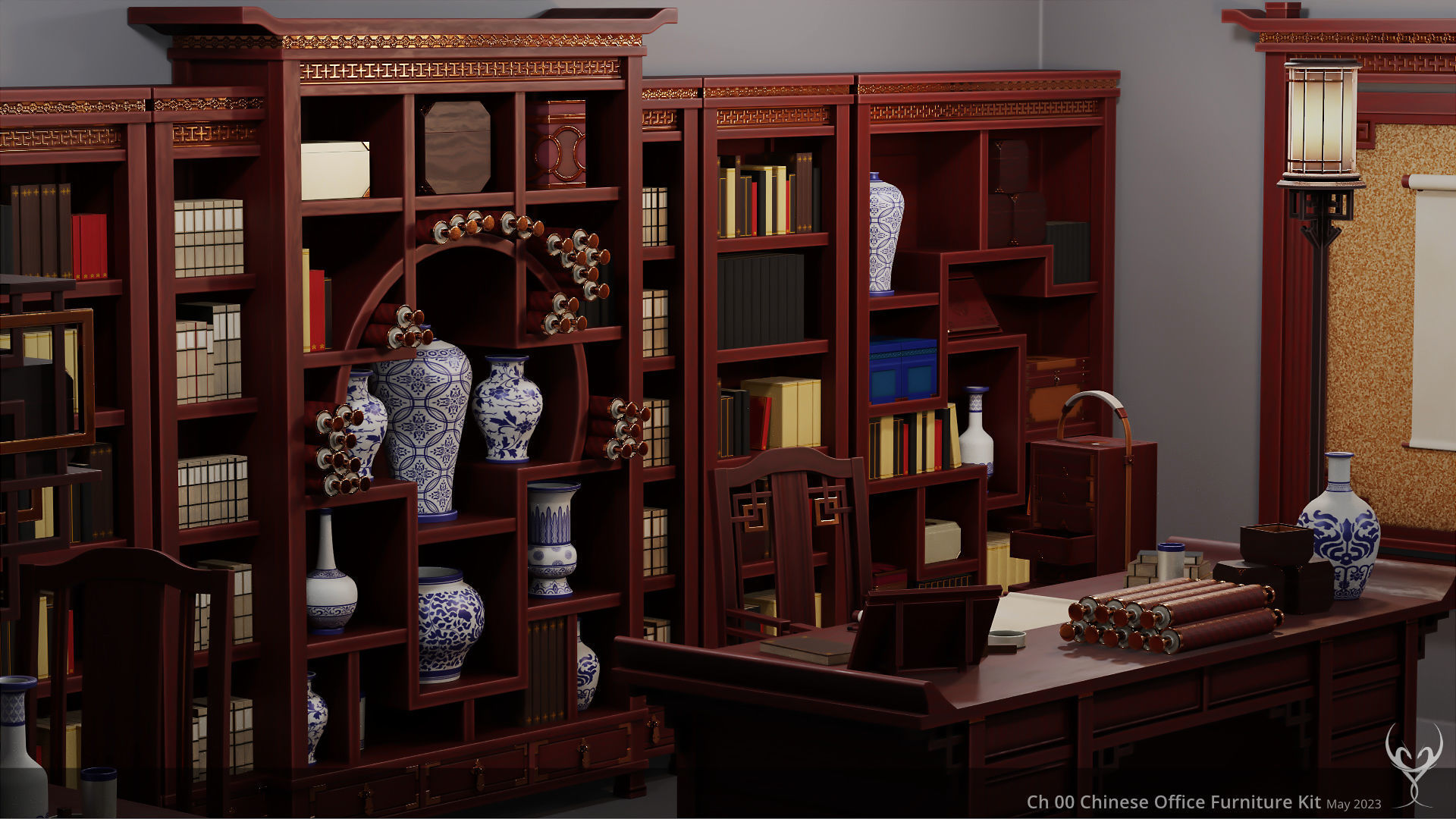 Ch 00 Chinese Office Furniture Kit 3D Model Collection_15