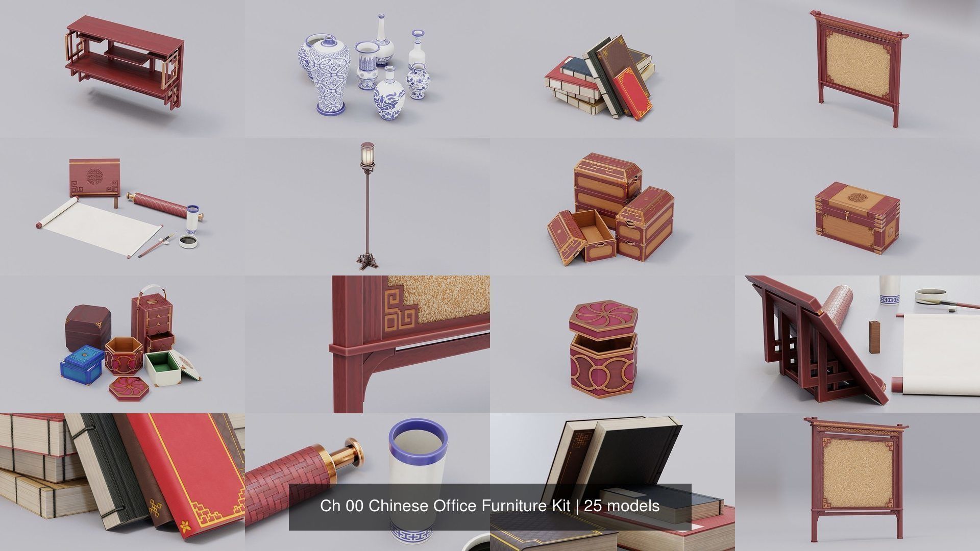 Ch 00 Chinese Office Furniture Kit 3D Model Collection_44