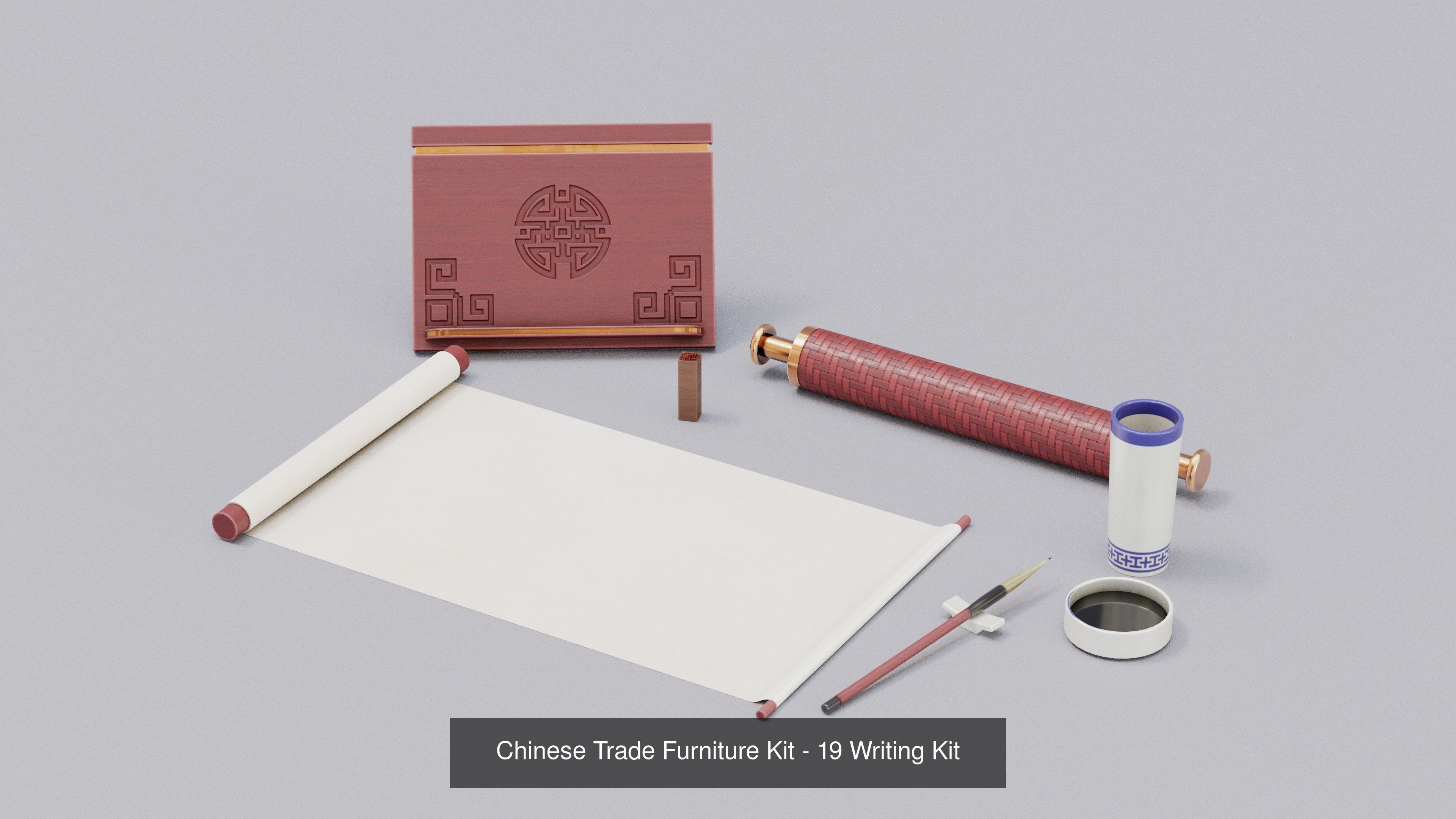 Ch 00 Chinese Office Furniture Kit 3D Model Collection_39