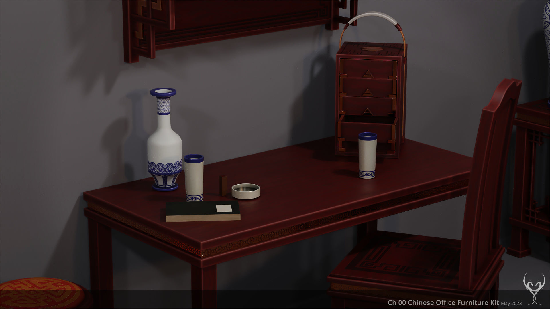 Ch 00 Chinese Office Furniture Kit 3D Model Collection_11