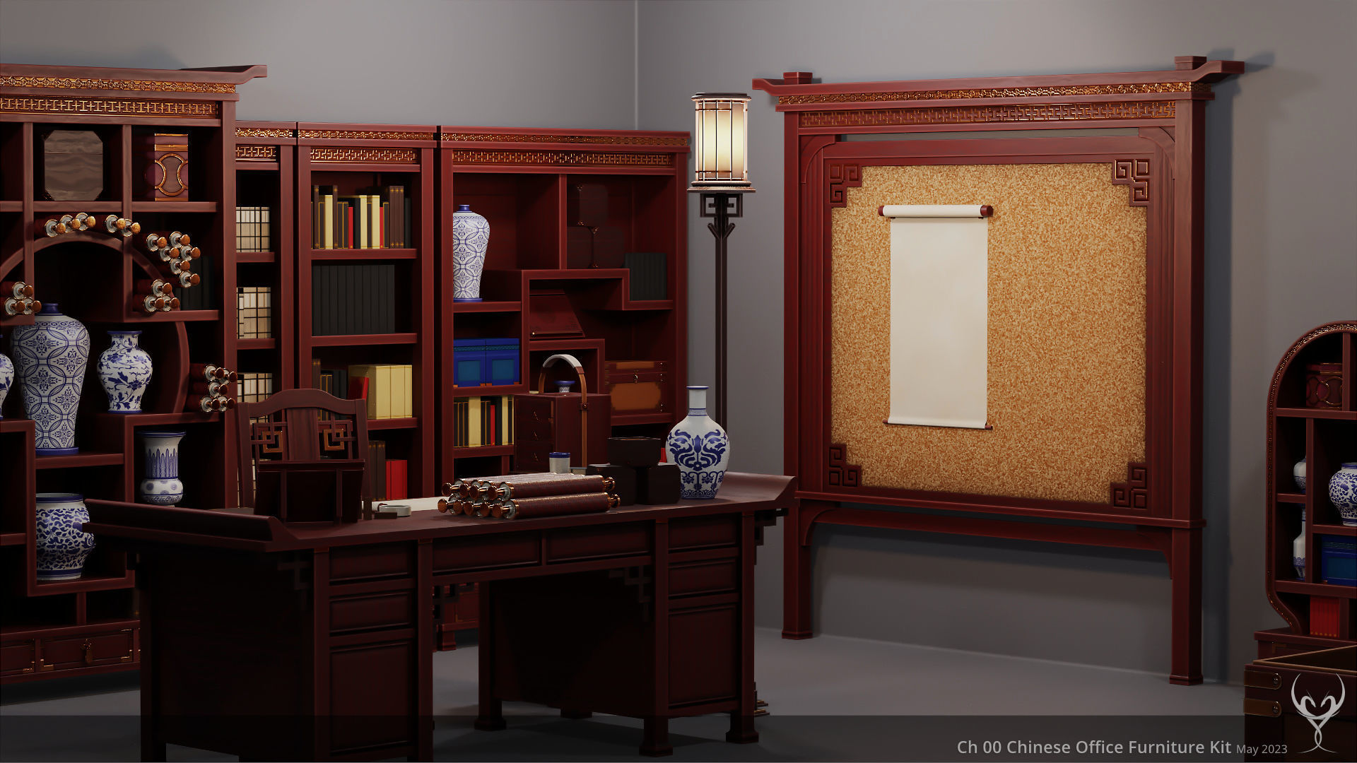 Ch 00 Chinese Office Furniture Kit 3D Model Collection_17