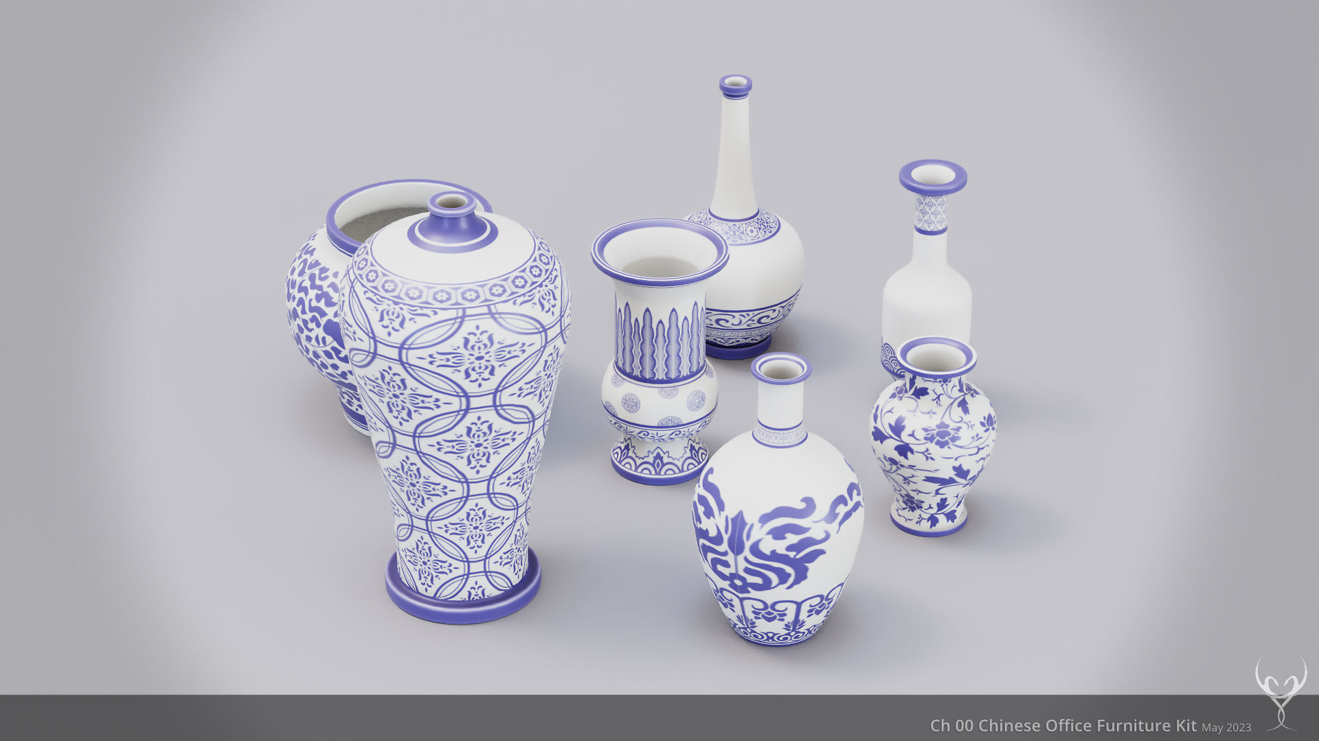 Ch 00 Chinese Office Furniture Kit 3D Model Collection_33