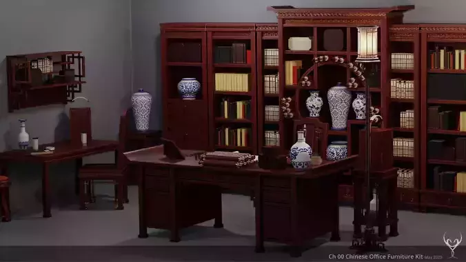 Ch 00 Chinese Office Furniture Kit 3D Model Collection