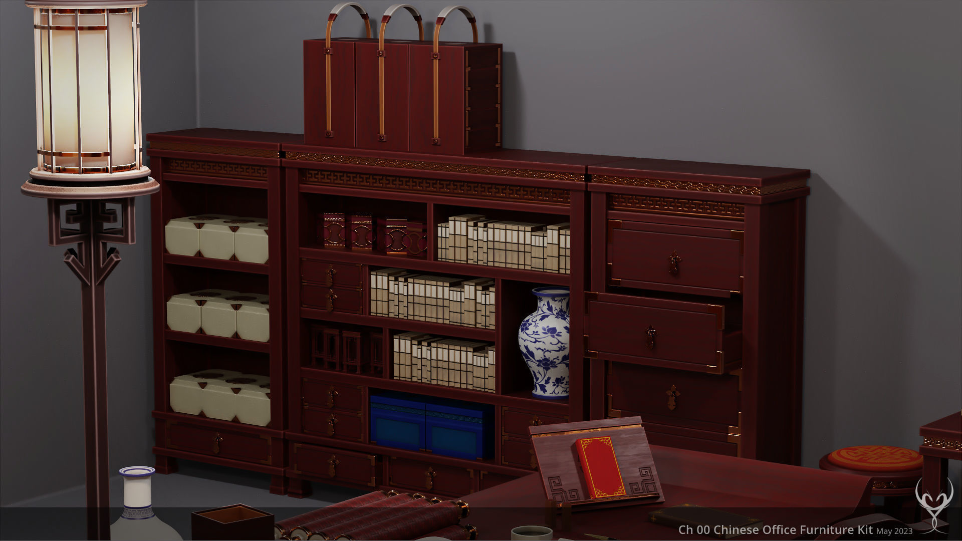 Ch 00 Chinese Office Furniture Kit 3D Model Collection_21